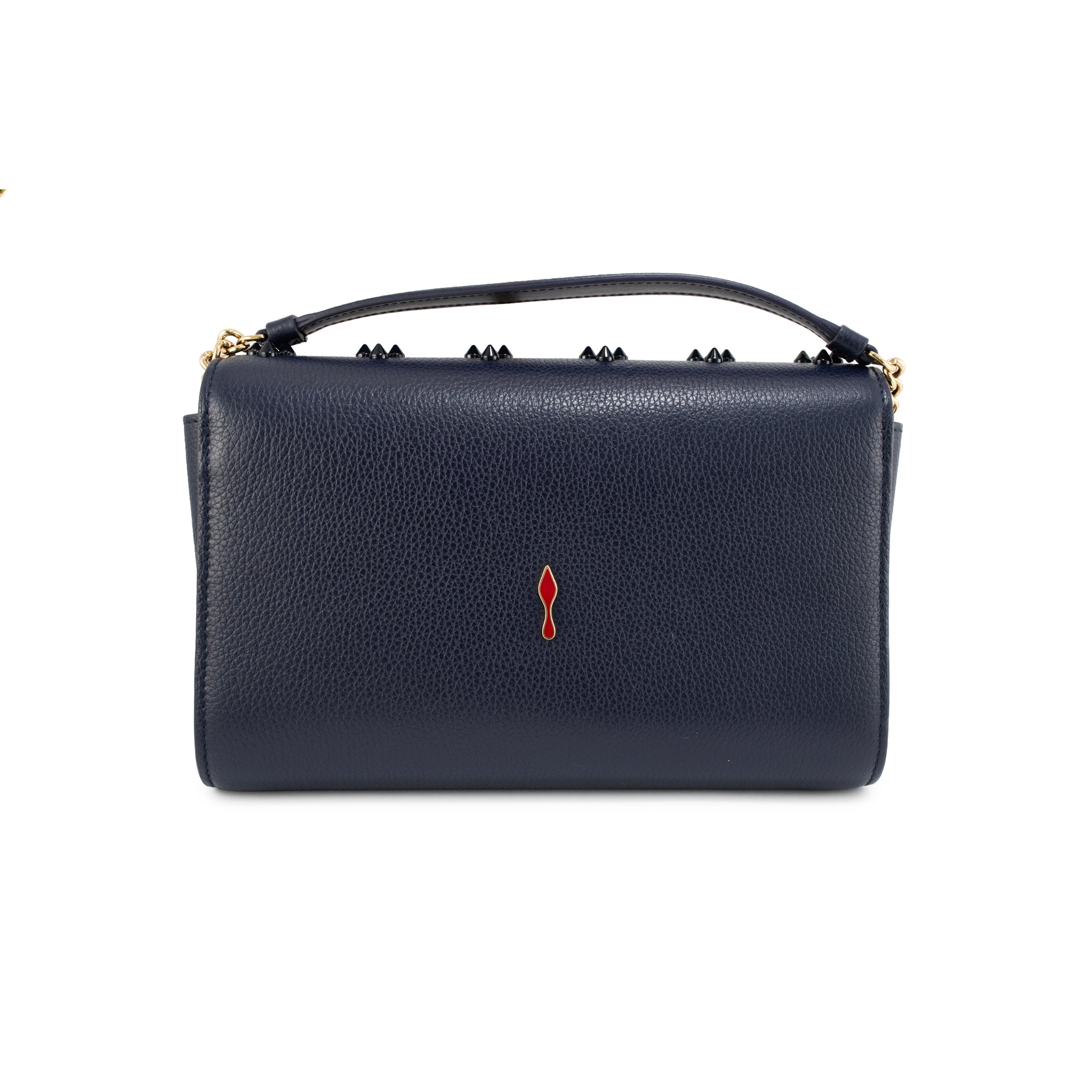 Christian Louboutin Paloma Navy Leather Spike Gold Hardware Crossbody Clutch Bag