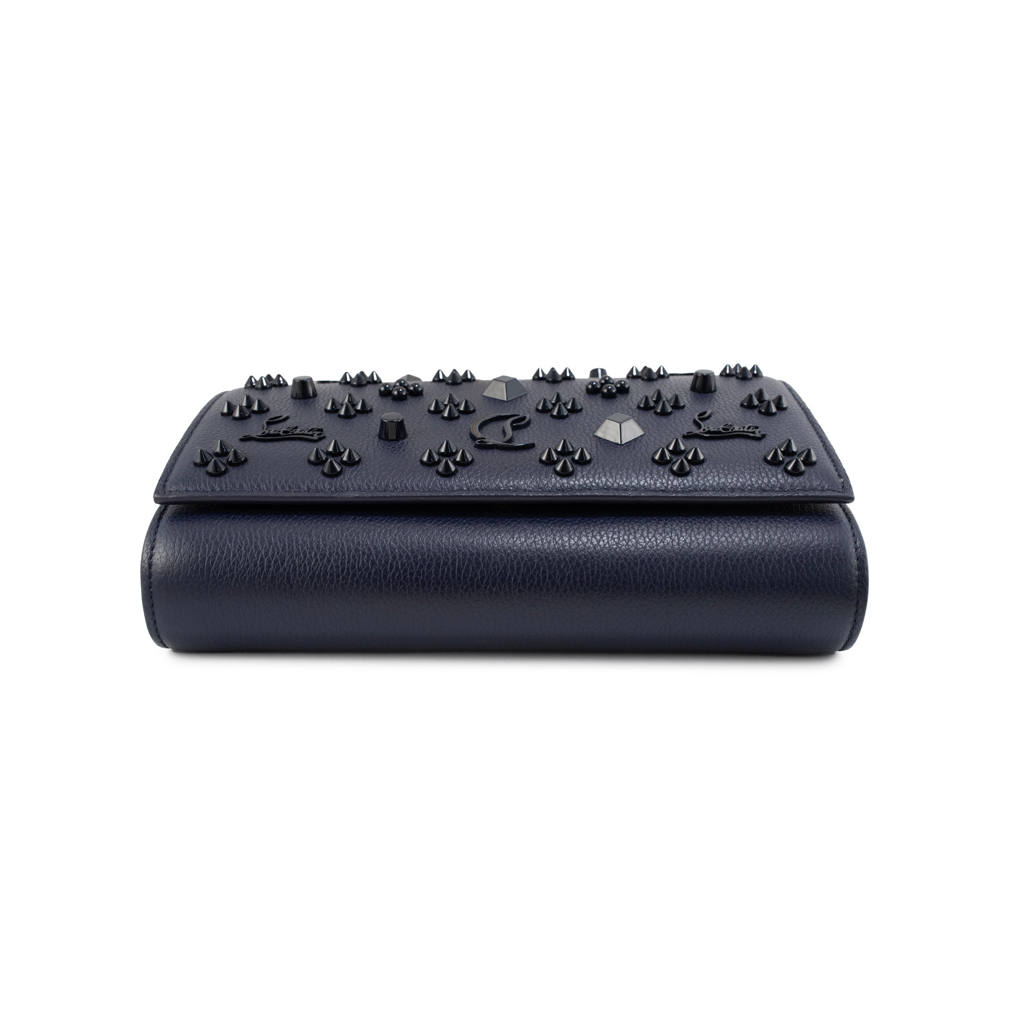 Christian Louboutin Paloma Navy Leather Spike Gold Hardware Crossbody Clutch Bag