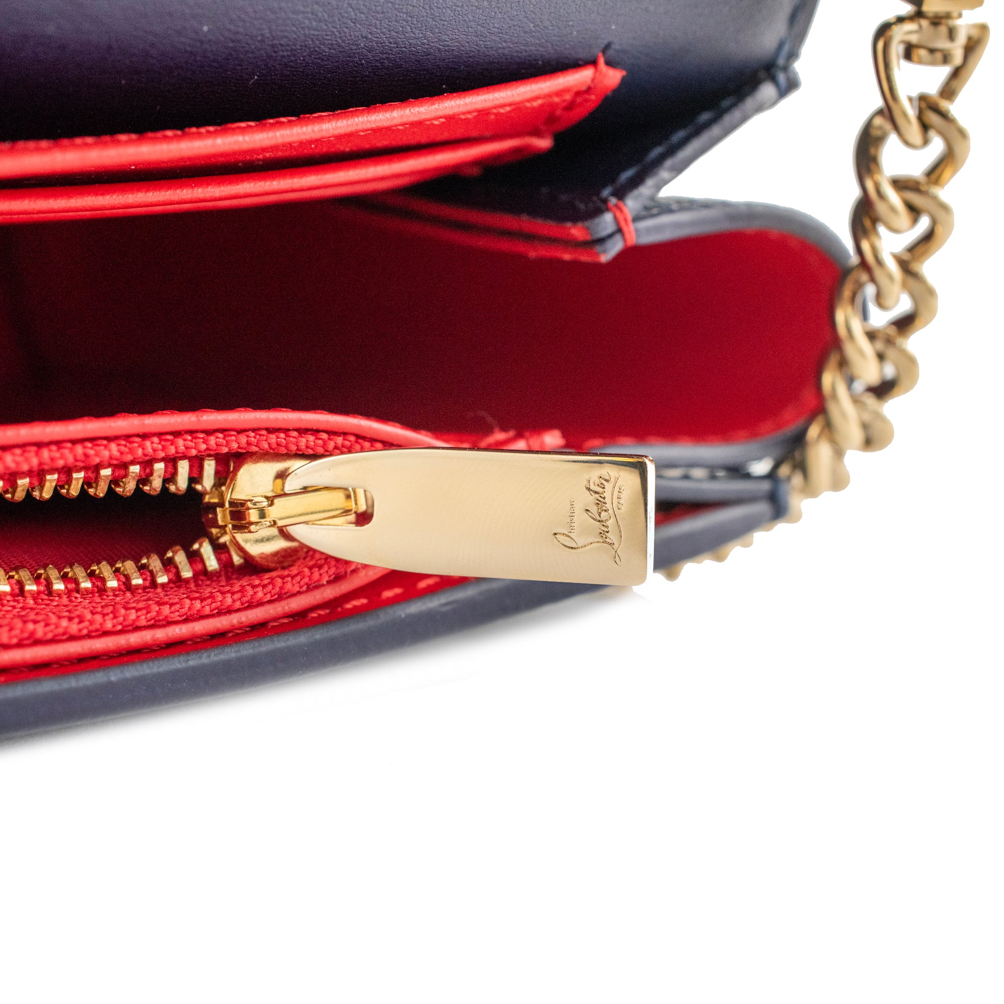 Christian Louboutin Paloma Navy Leather Spike Gold Hardware Crossbody Clutch Bag