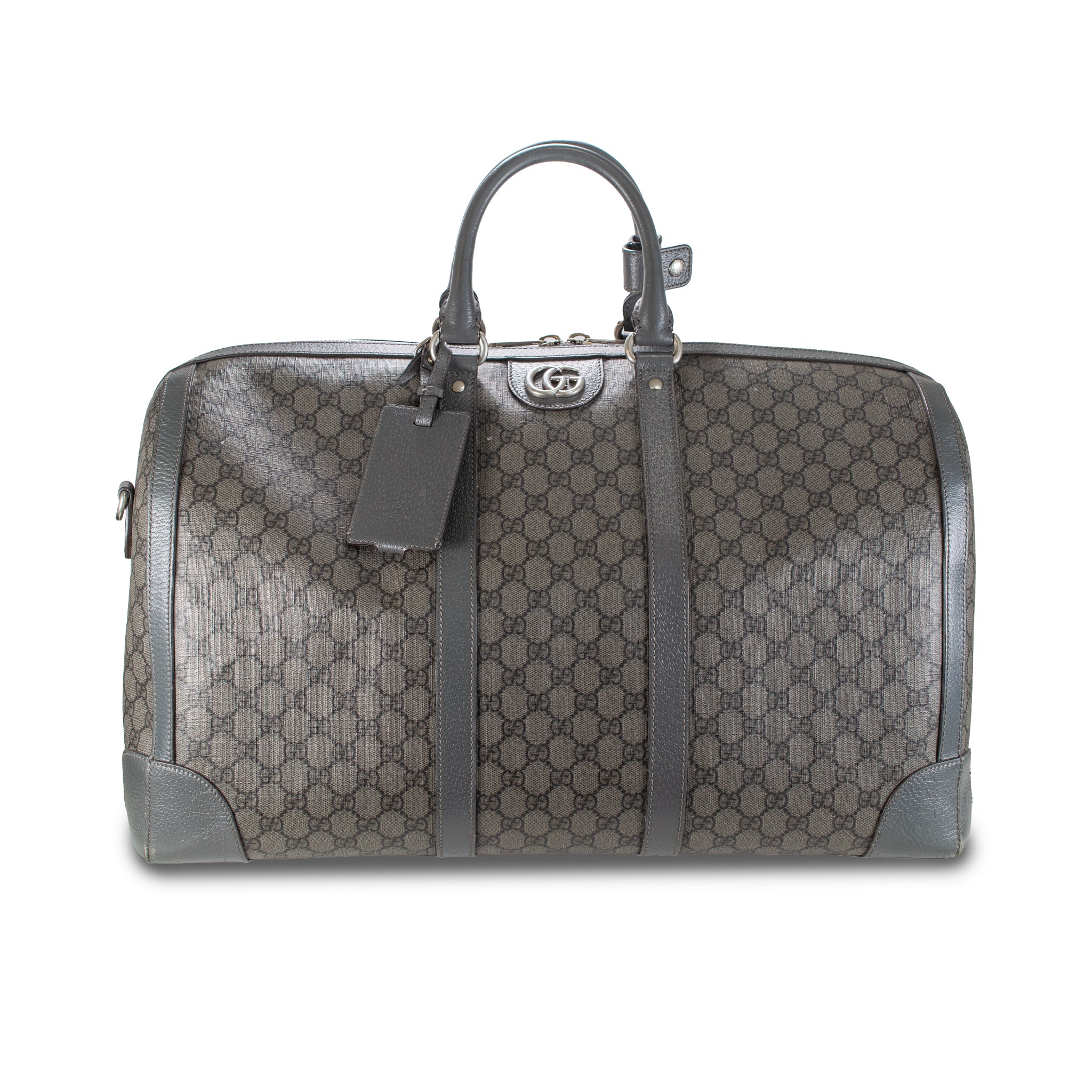 Gucci Ophidia Gg Supreme Coated Canvas and Leather Black Grey Large Duffle Bag