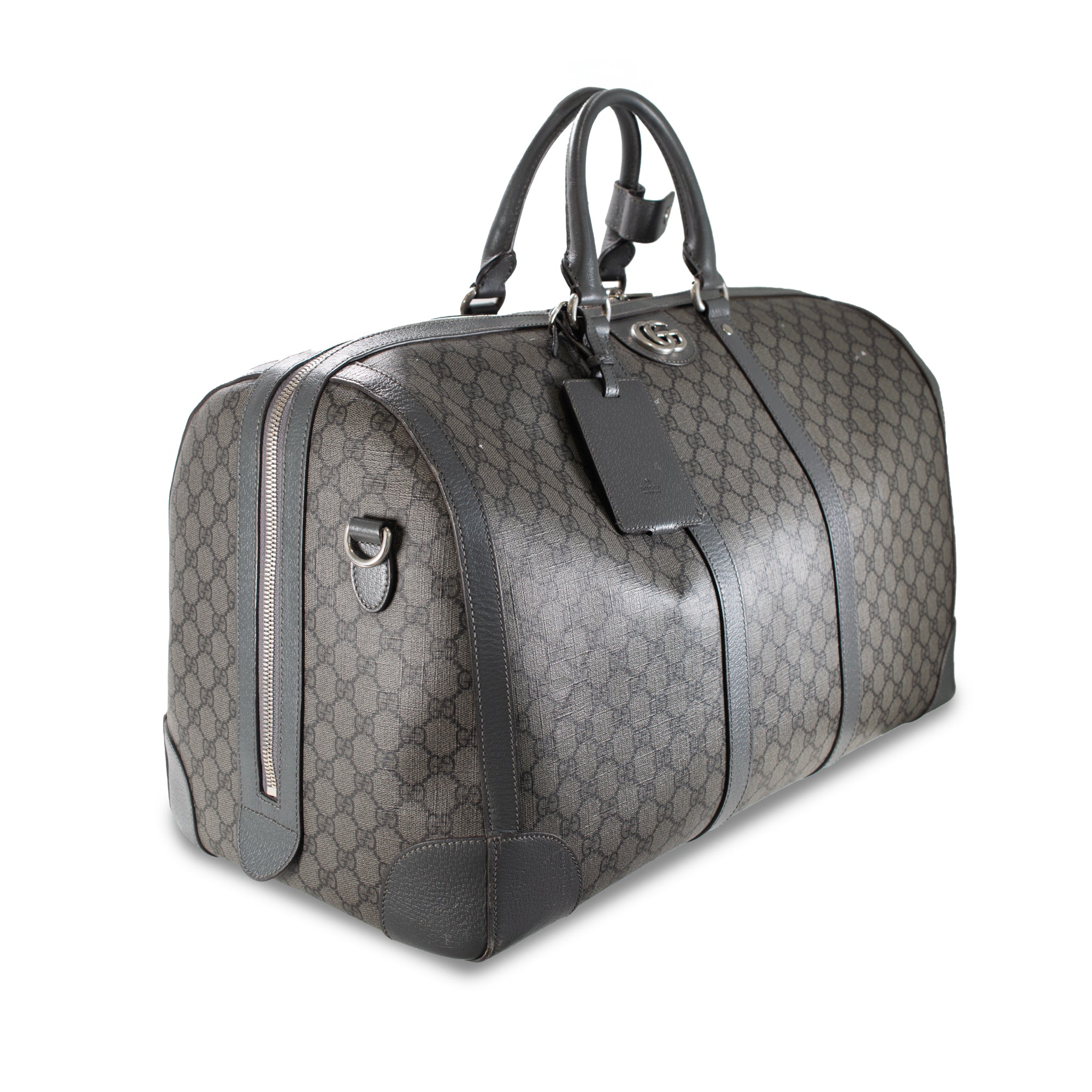 Gucci Ophidia Gg Supreme Coated Canvas and Leather Black Grey Large Duffle Bag