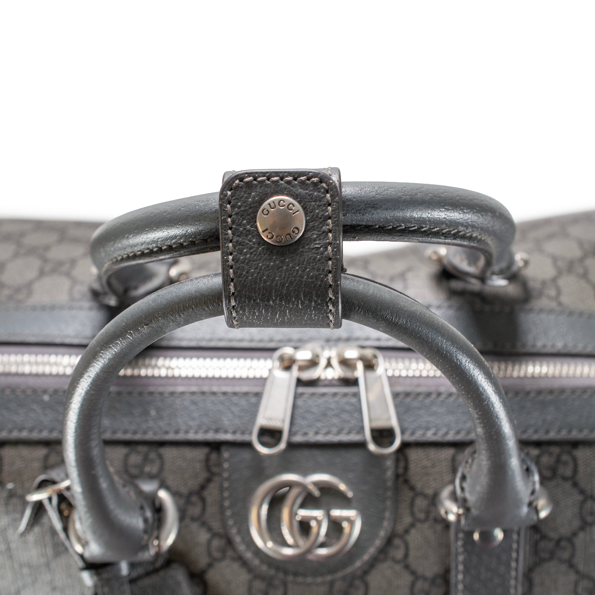 Gucci Ophidia Gg Supreme Coated Canvas and Leather Black Grey Large Duffle Bag