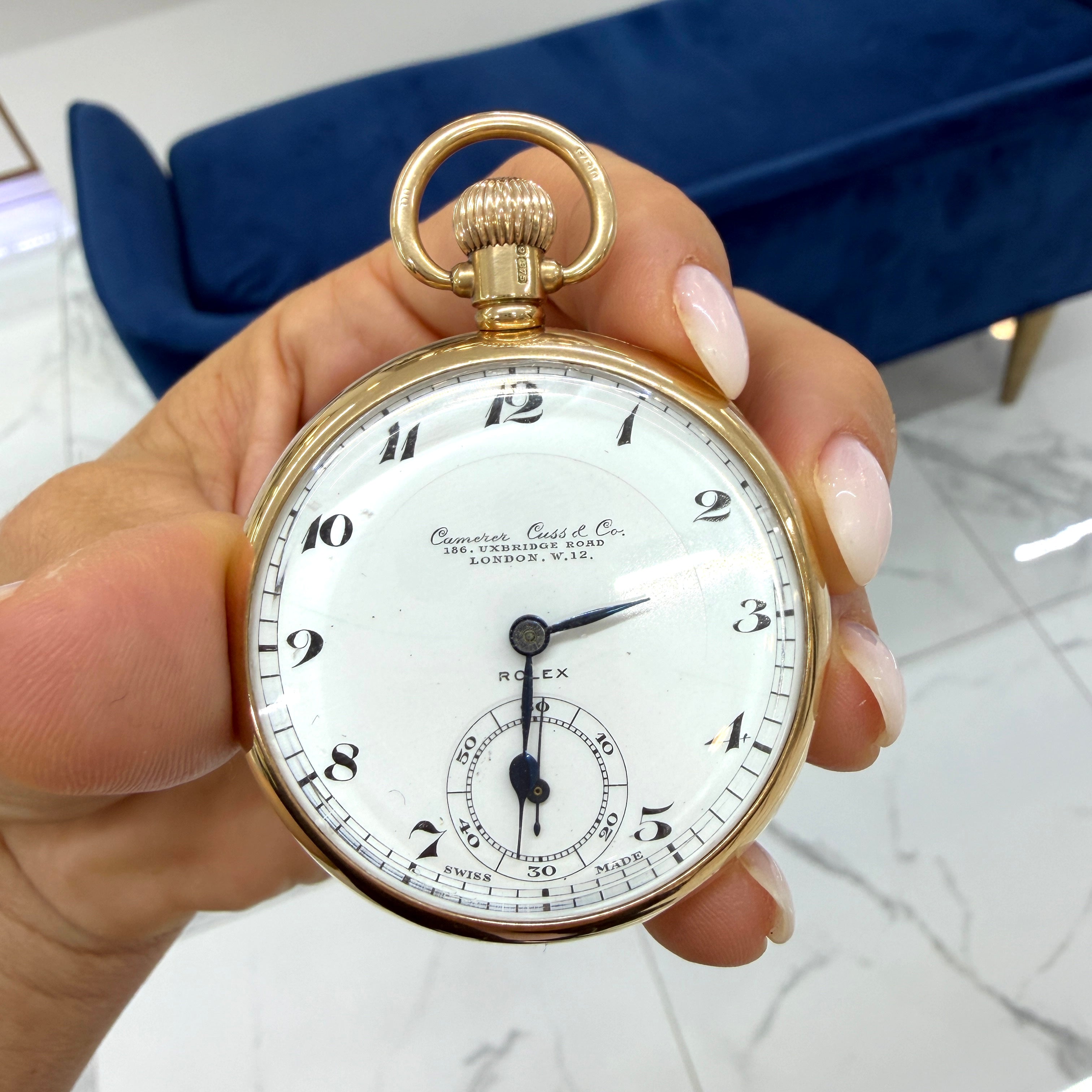 Vintage Rolex 49MM 9K Gold London Camerer Cuss & Co. Mechanical Pocket Watch