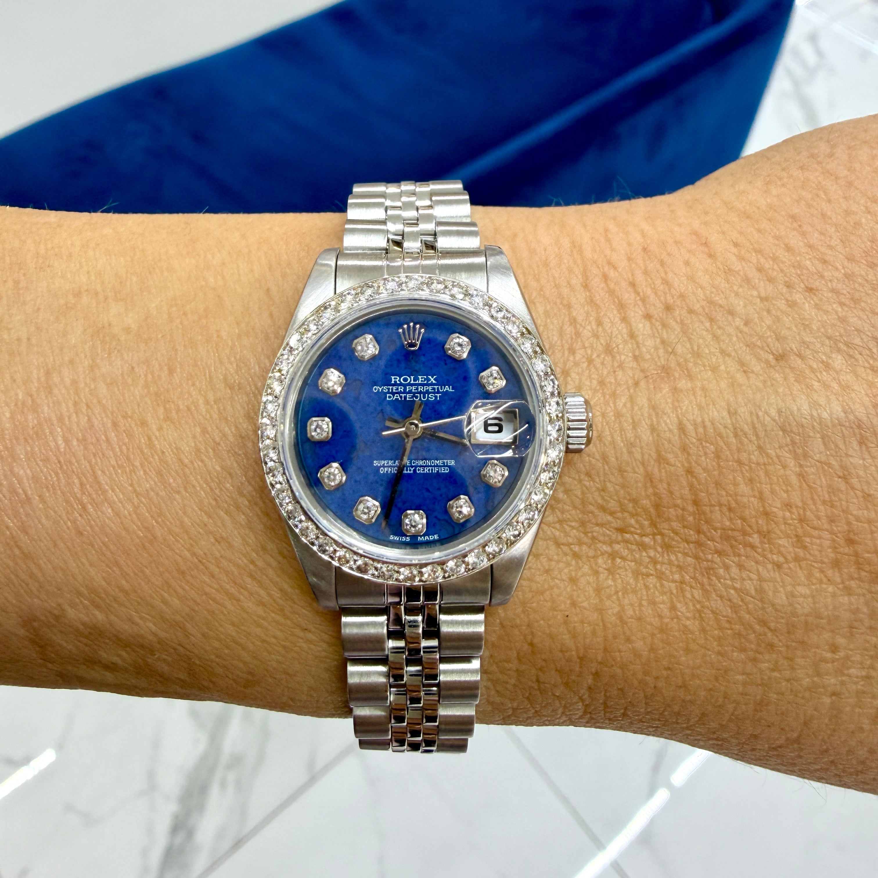 Ladies Rolex Datejust 26MM 79174 Sodalite Diamond Bezel Jubilee Steel Watch