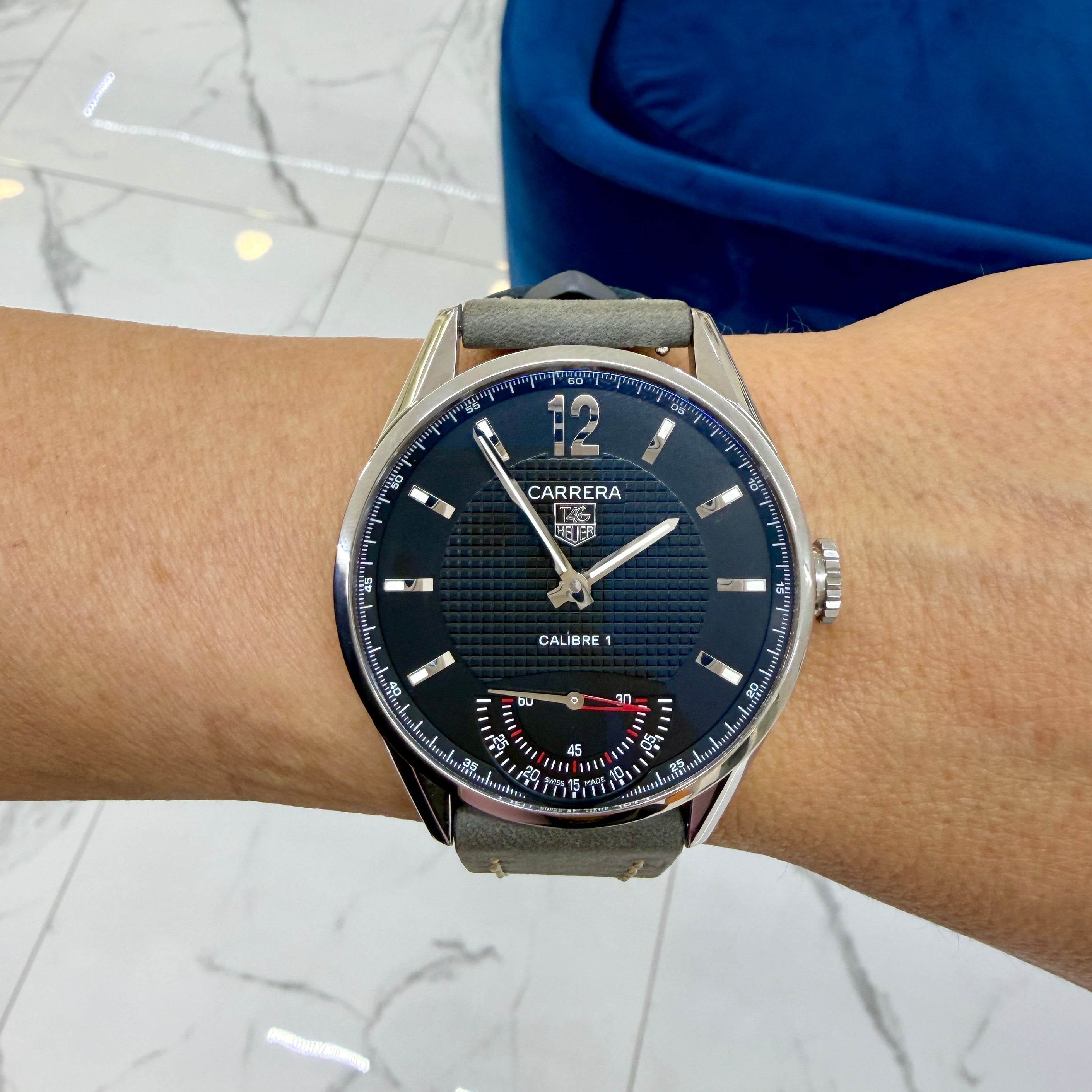 Tag Heuer Carrera 43MM wv3010.eb0025 Black Dial Steel Manual Wind Watch