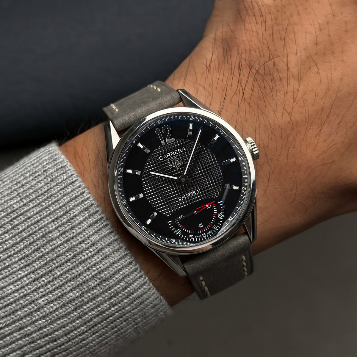 Tag Heuer Carrera 43MM wv3010.eb0025 Black Dial Steel Manual Wind Watch