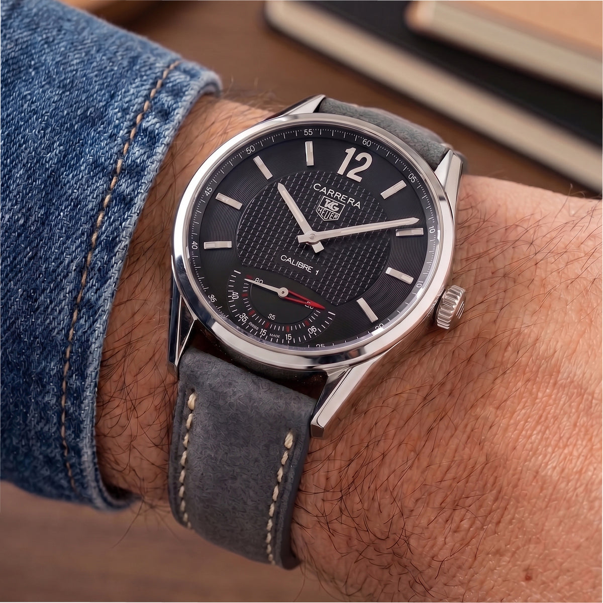 Tag Heuer Carrera 43MM wv3010.eb0025 Black Dial Steel Manual Wind Watch