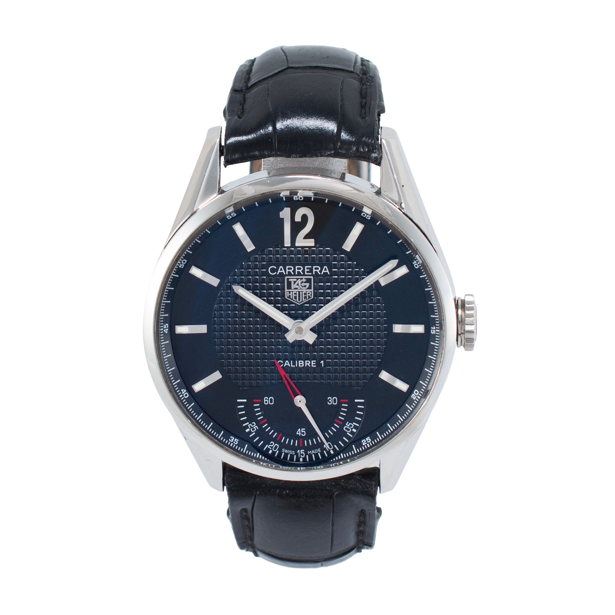Tag Heuer Carrera 43MM wv3010.eb0025 Black Dial Steel Manual Wind Watch