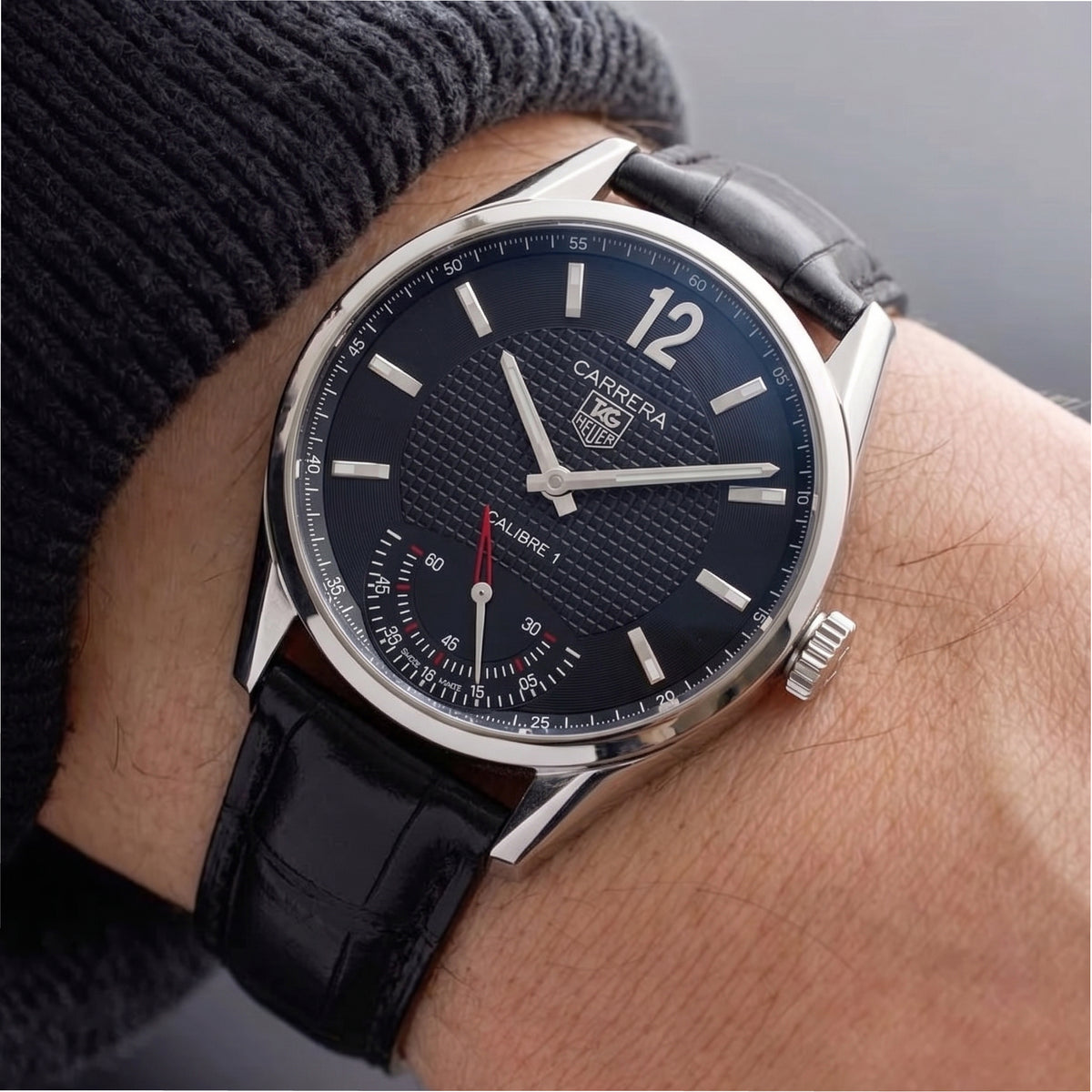 Tag Heuer Carrera 43MM wv3010.eb0025 Black Dial Steel Manual Wind Watch