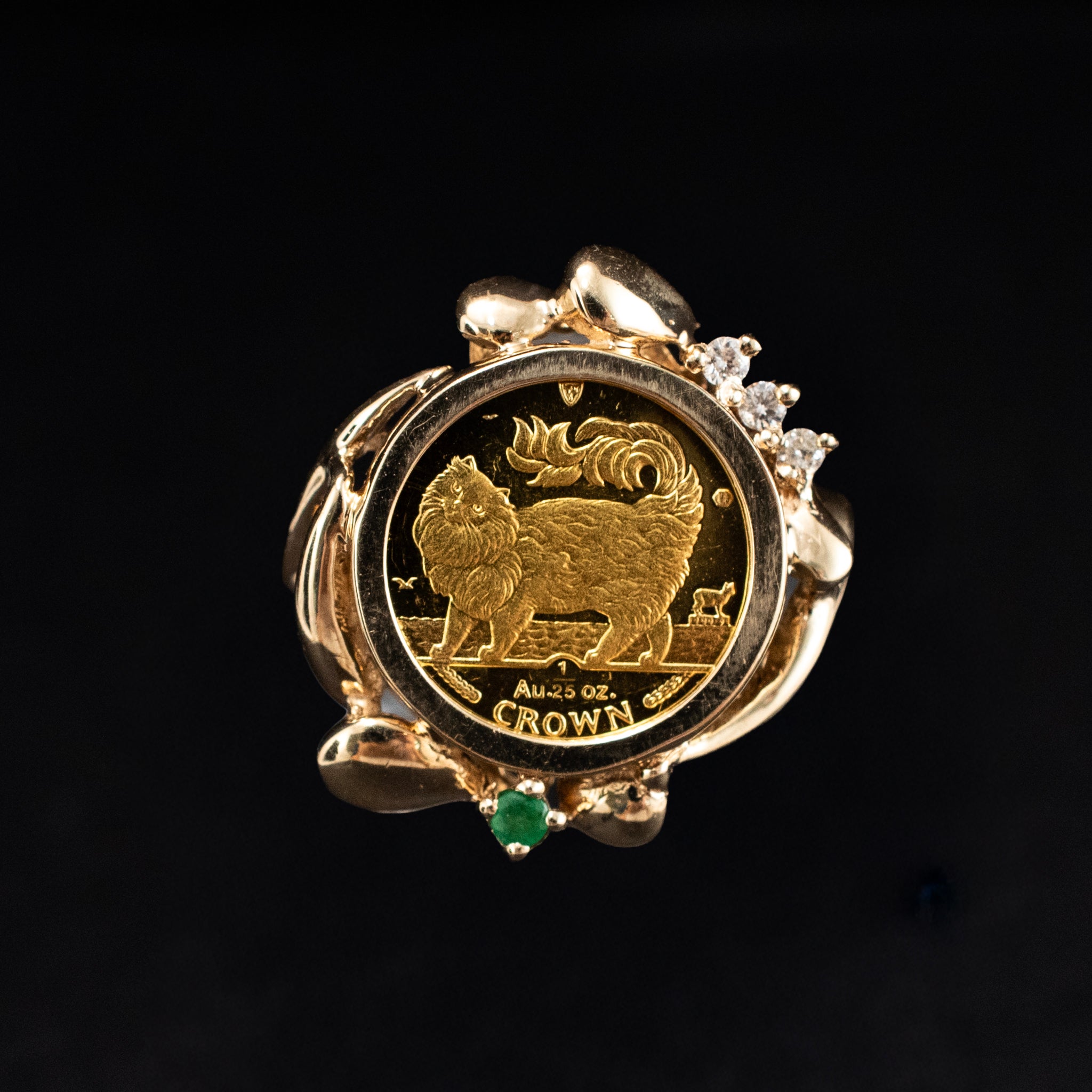 Cocktail & Statement Ring Gemstone with Diamonds 14K/24K Coin Ring Vintage 452115 available at DJP Jewelers & Luxury Buyers