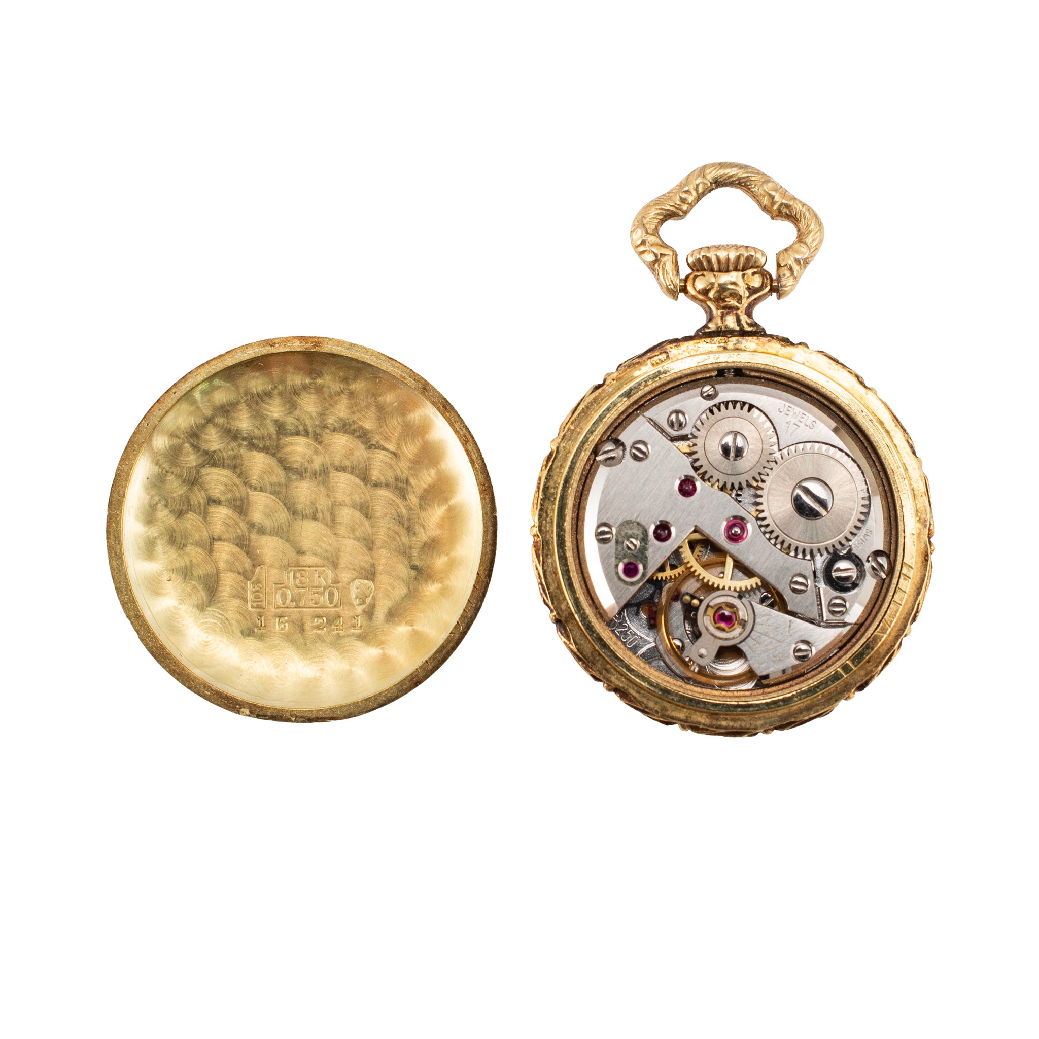 Ladies Art Nouveau Bucherer Lapel 18K Gold Enamel Bow PIN Vintage Pocket Watch