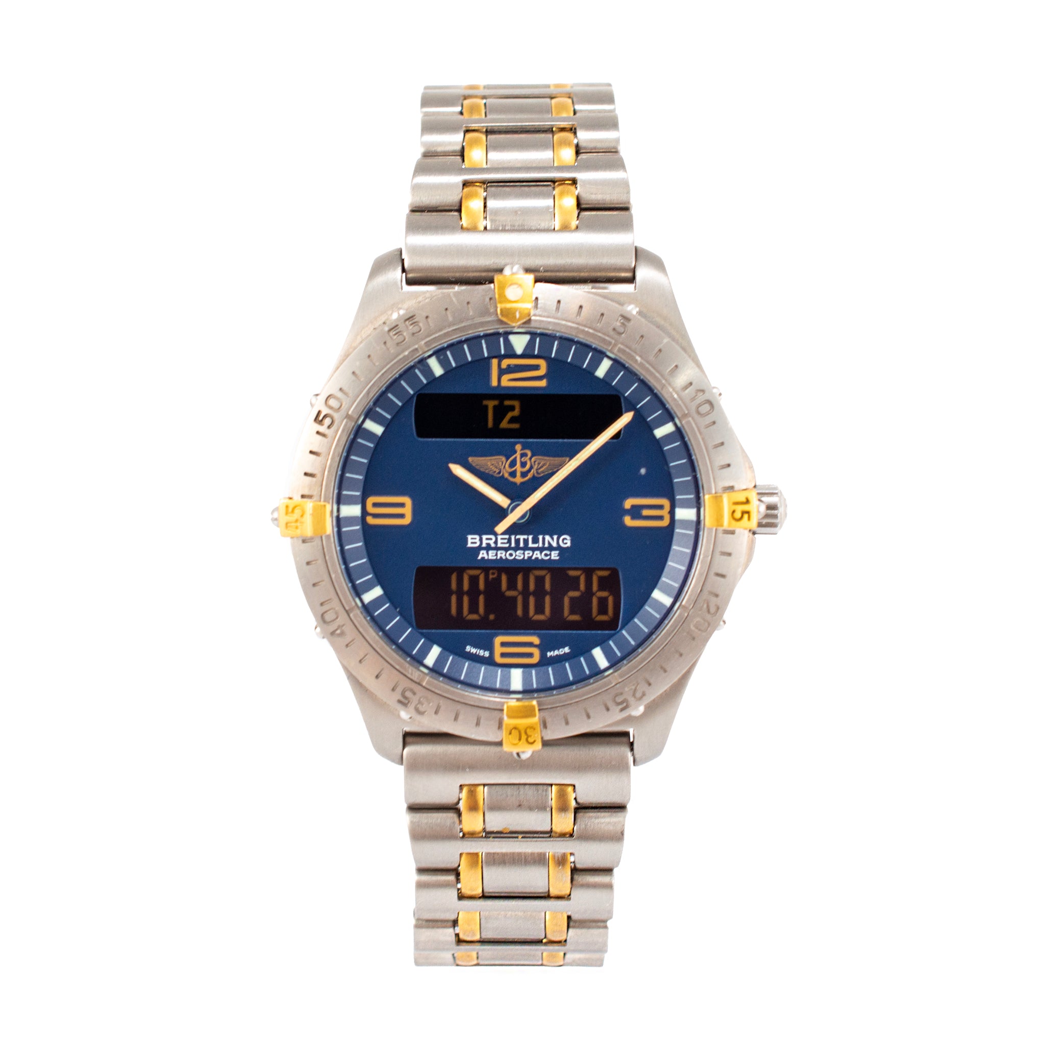 Breitling Aerospace 40MM F56062 Blue Dial Titanium Two Tone Quartz Watch