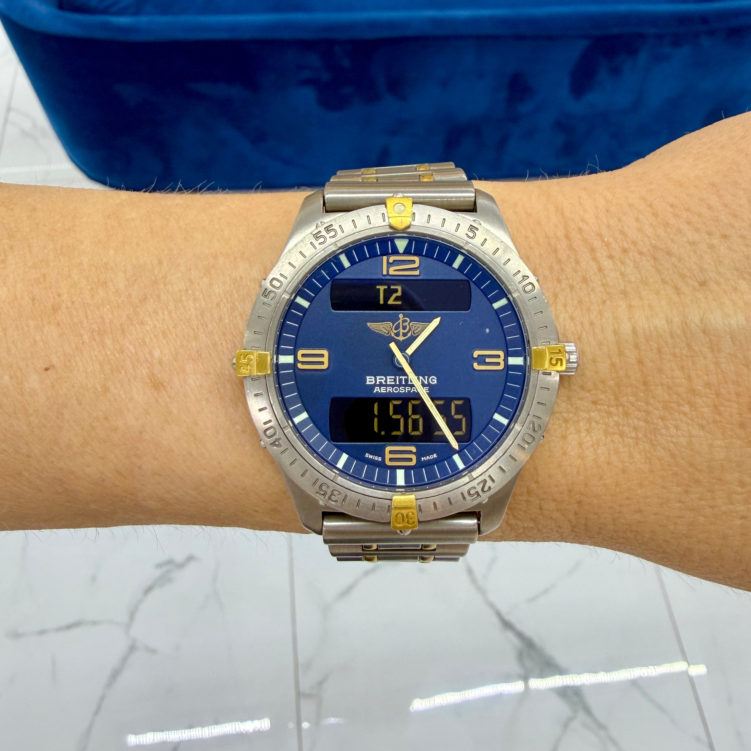 Breitling Aerospace 40MM F56062 Blue Dial Titanium Two Tone Quartz Watch