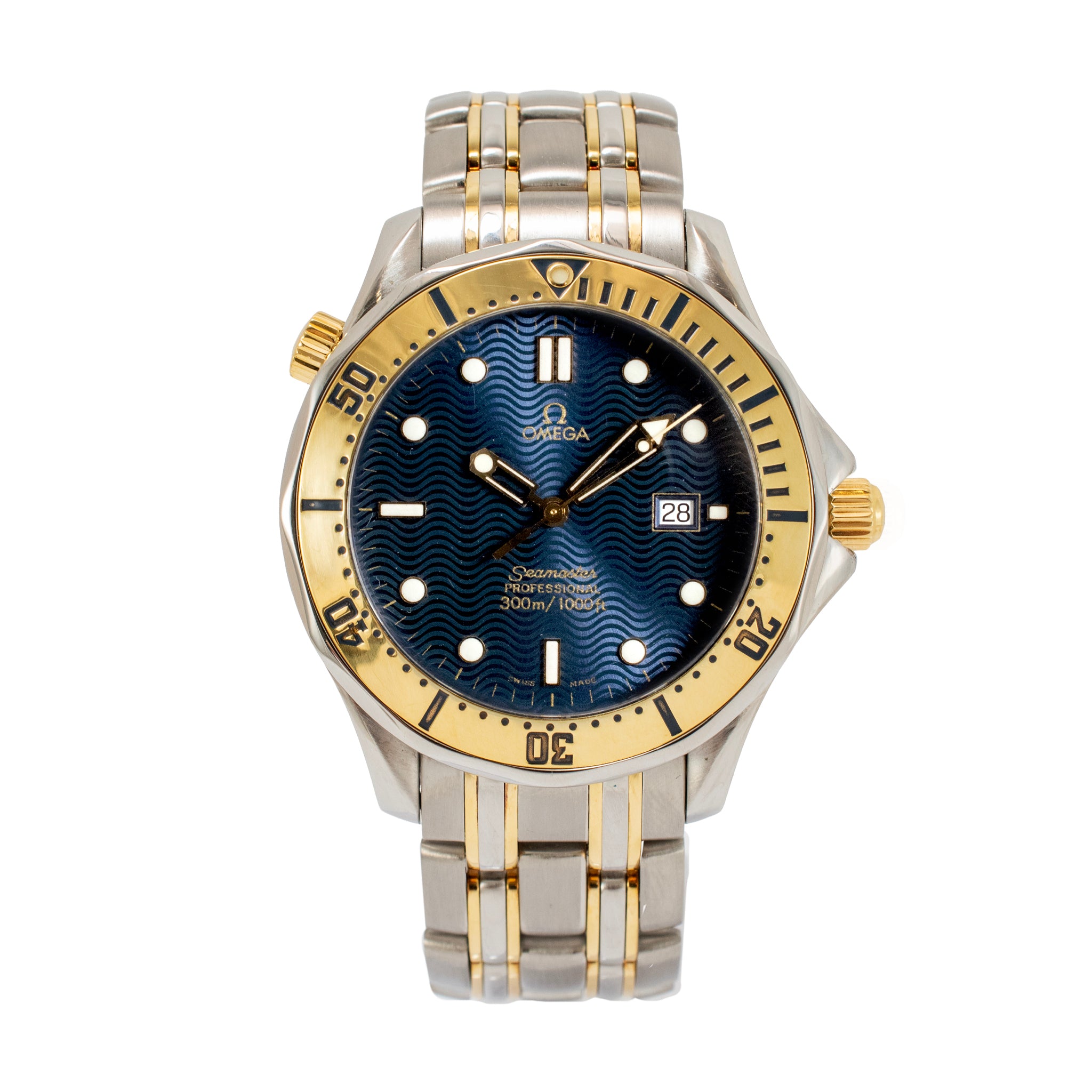 Omega Seamaster 41MM 2342.80.00 Gold & Steel Royal Blue Dial Quartz Watch