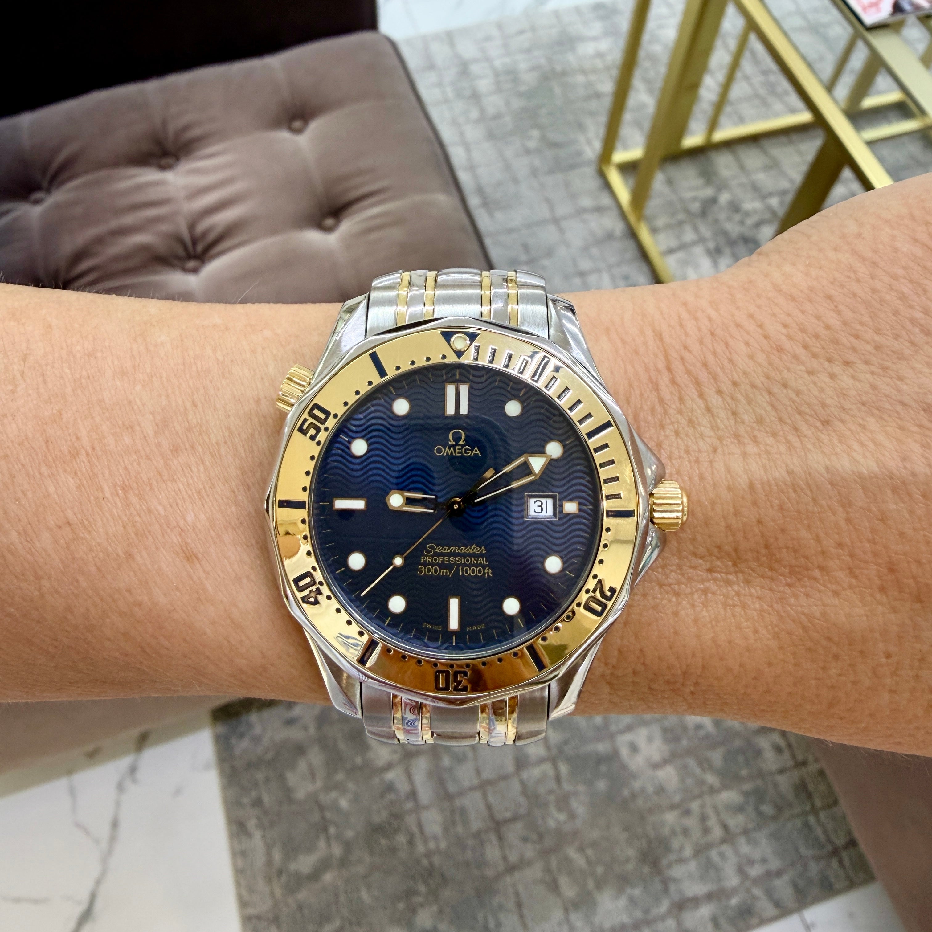 Omega Seamaster 41MM 2342.80.00 Gold & Steel Royal Blue Dial Quartz Watch