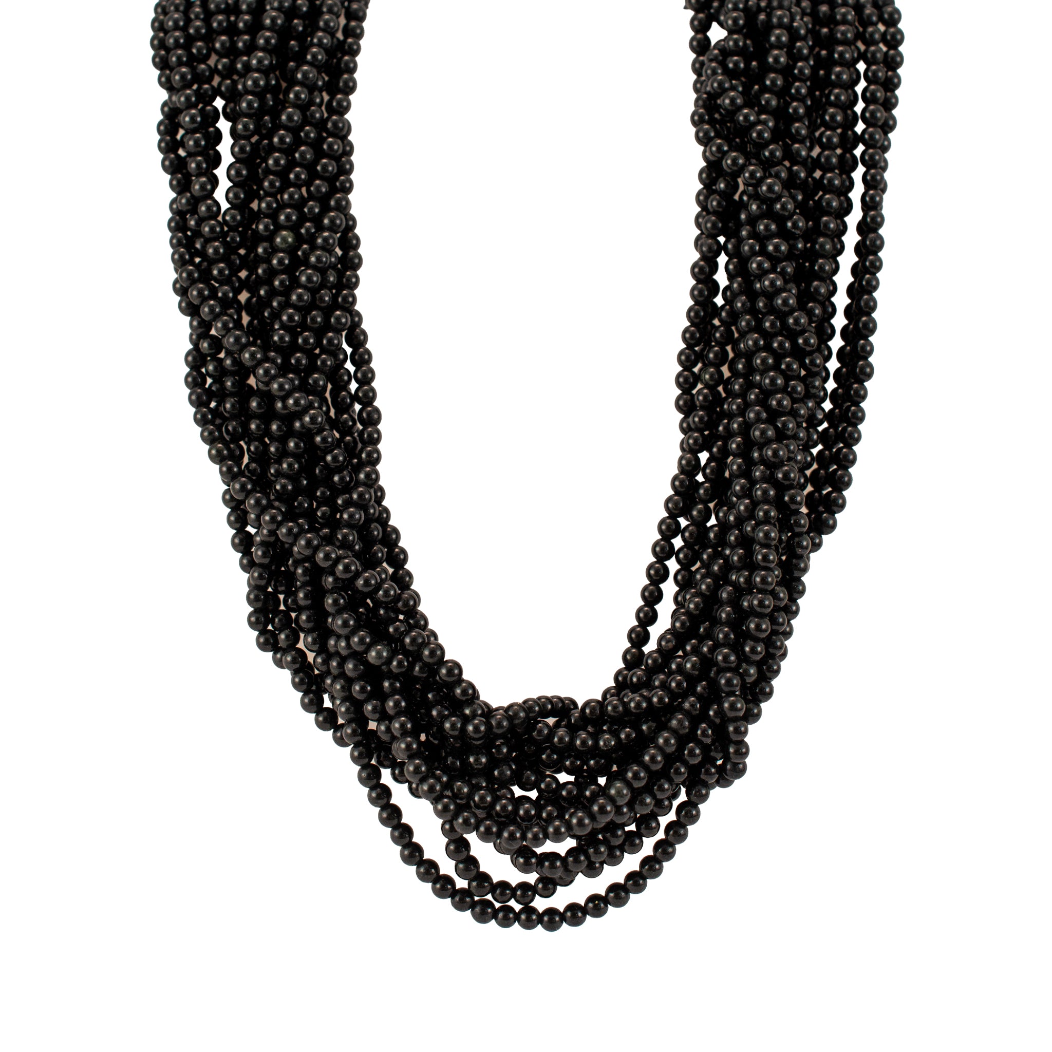 Vintage 14K Yellow Gold Emerald Diamond Multi Strand Onyx Bead Pendant Necklace