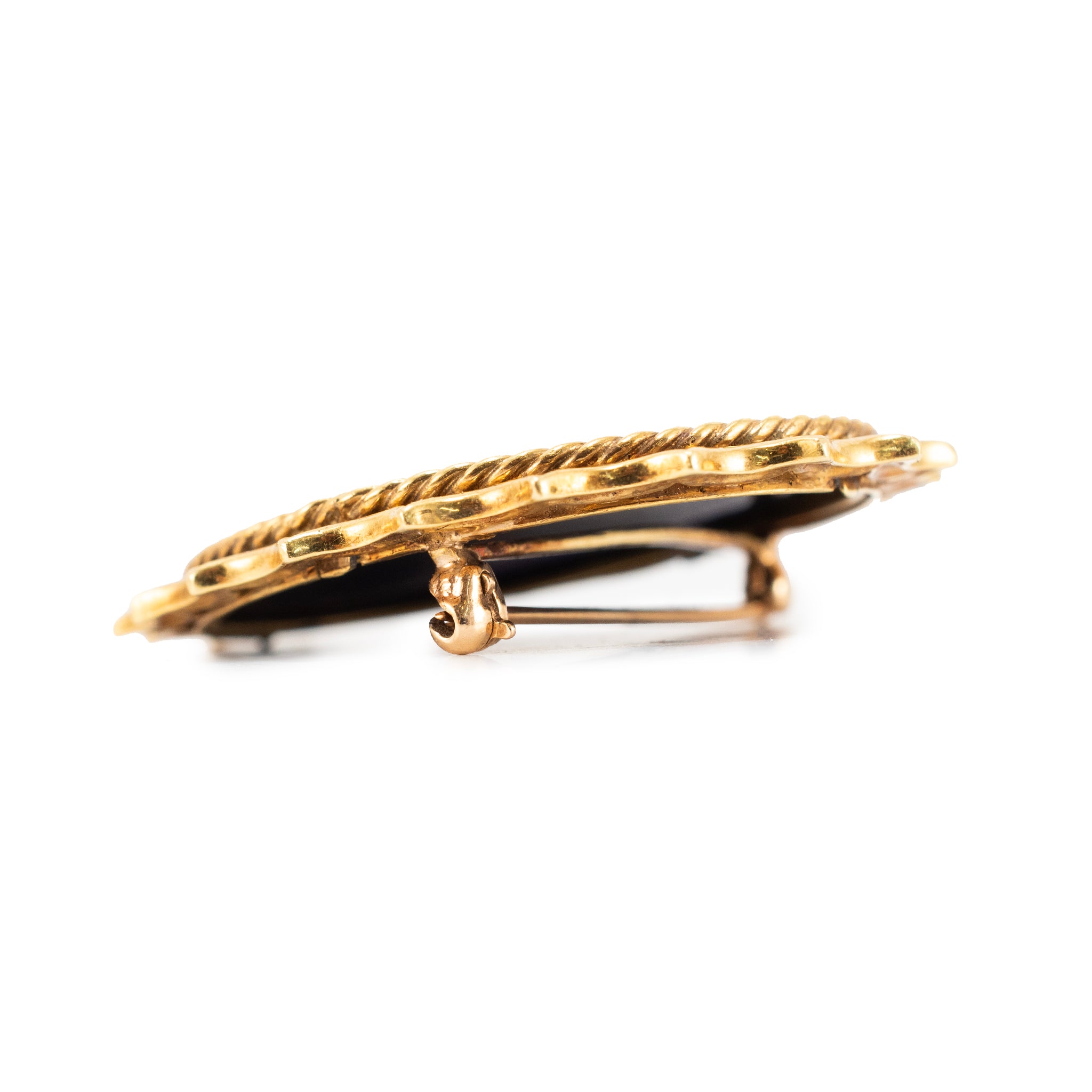Victorian Antique French 18K Yellow Gold Enamel Lady Portrait Brooch PIN