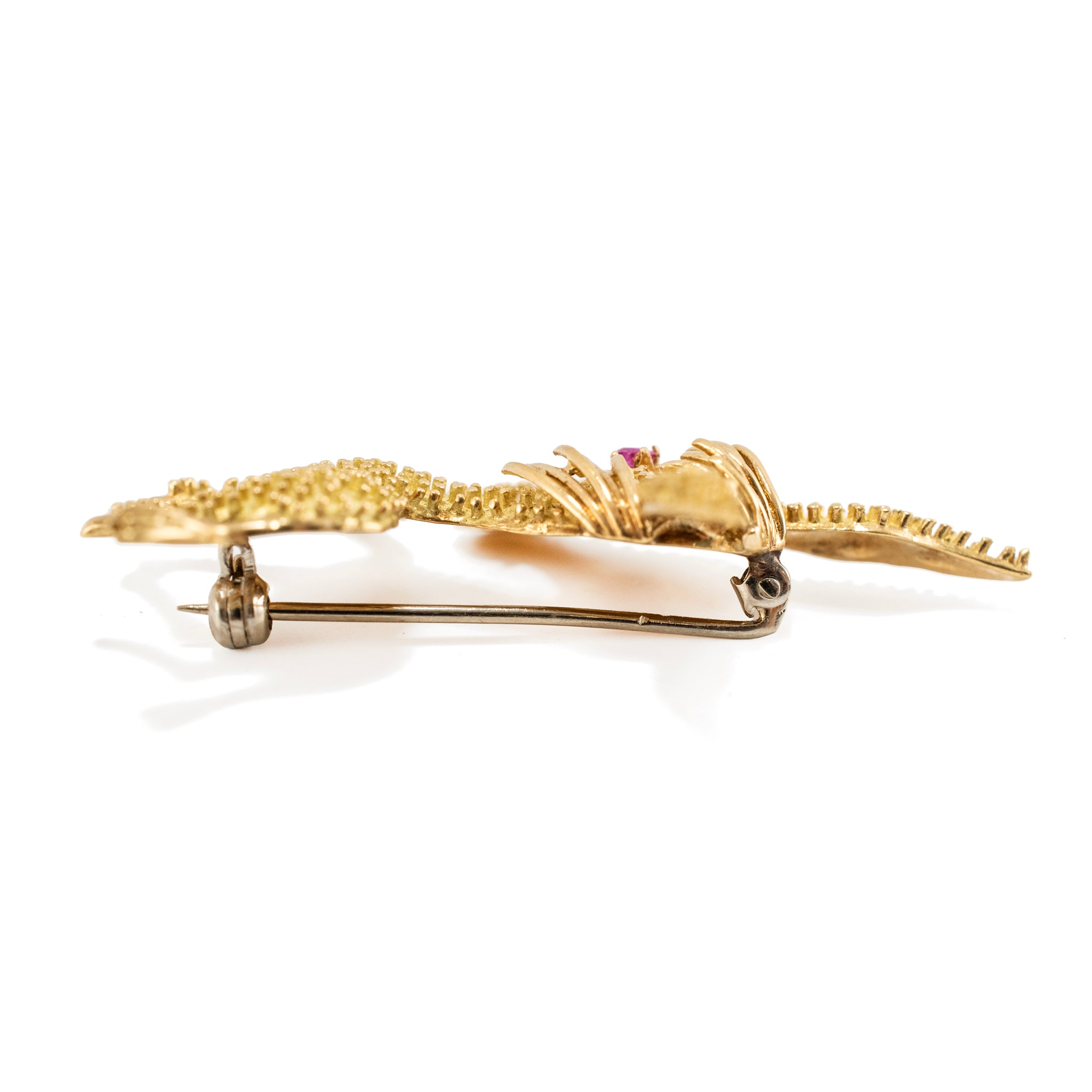 Vintage 18K Yellow Gold Pink Sapphire Dual Textured Donkey PIN Brooch