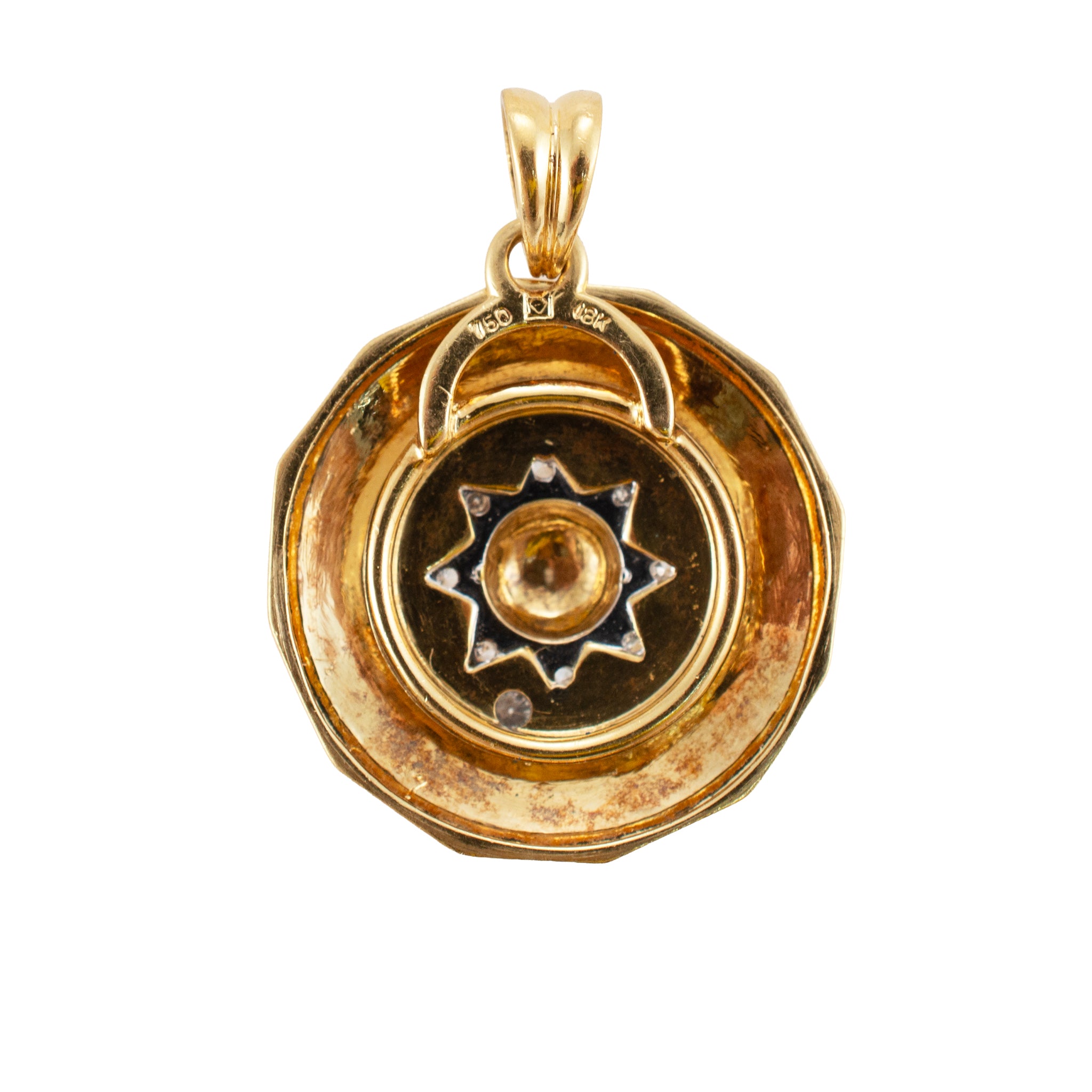 18K Yellow & White Gold Rotating Zodiac Sign Diamond Sun Motif Medal Pendant
