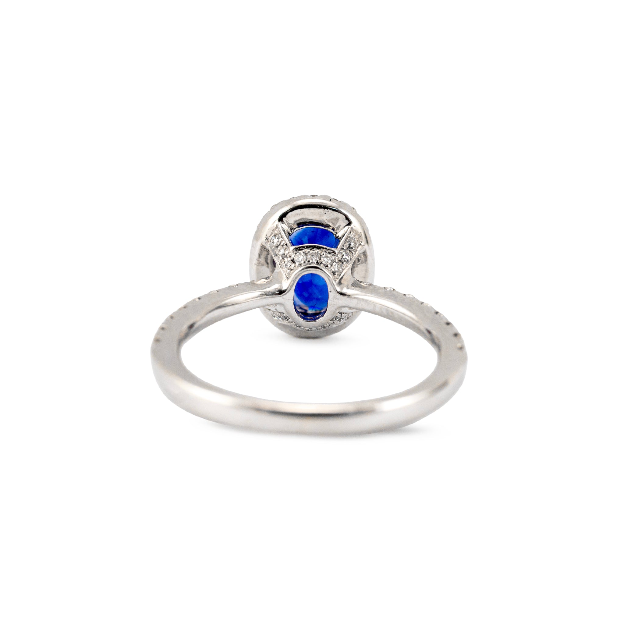 Ladies 18K White Gold 2.16ctw Gia Sri Lanka Sapphire Halo Diamond Cocktail Ring