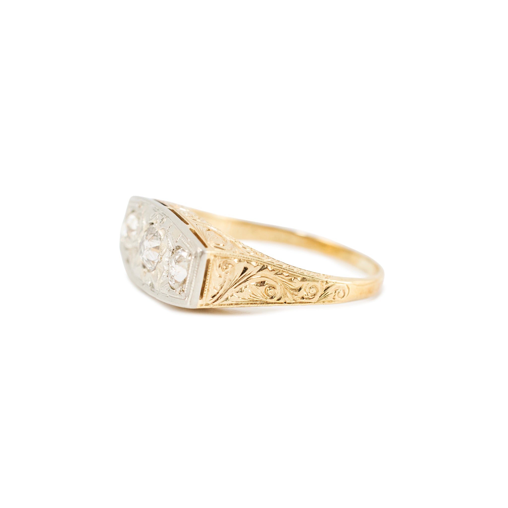 Antique Art Deco 18K & 14K Gold 0.70ct Old Diamond Three Stone Engagement Ring