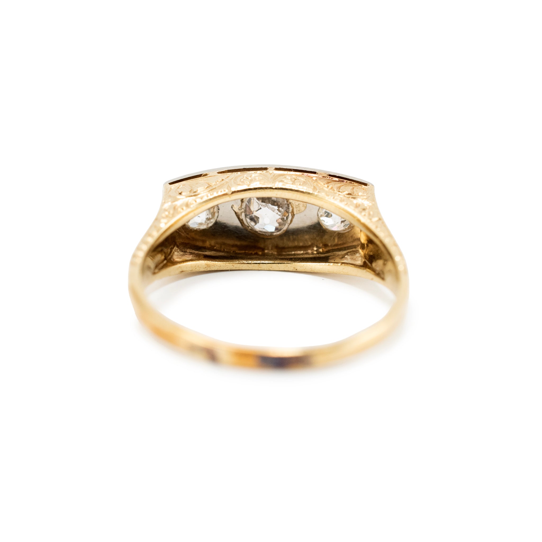 Antique Art Deco 18K & 14K Gold 0.70ct Old Diamond Three Stone Engagement Ring