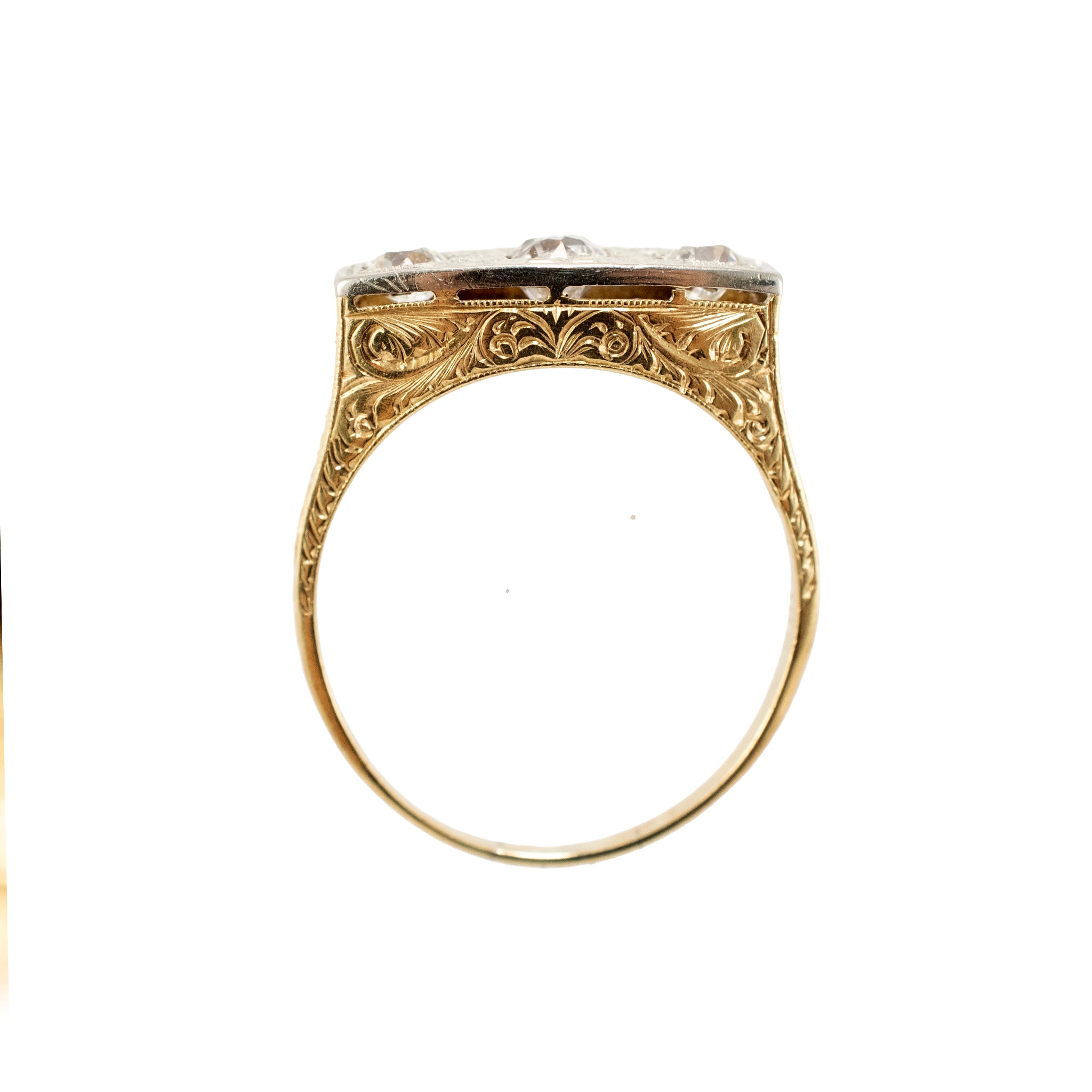 Antique Art Deco 18K & 14K Gold 0.70ct Old Diamond Three Stone Engagement Ring