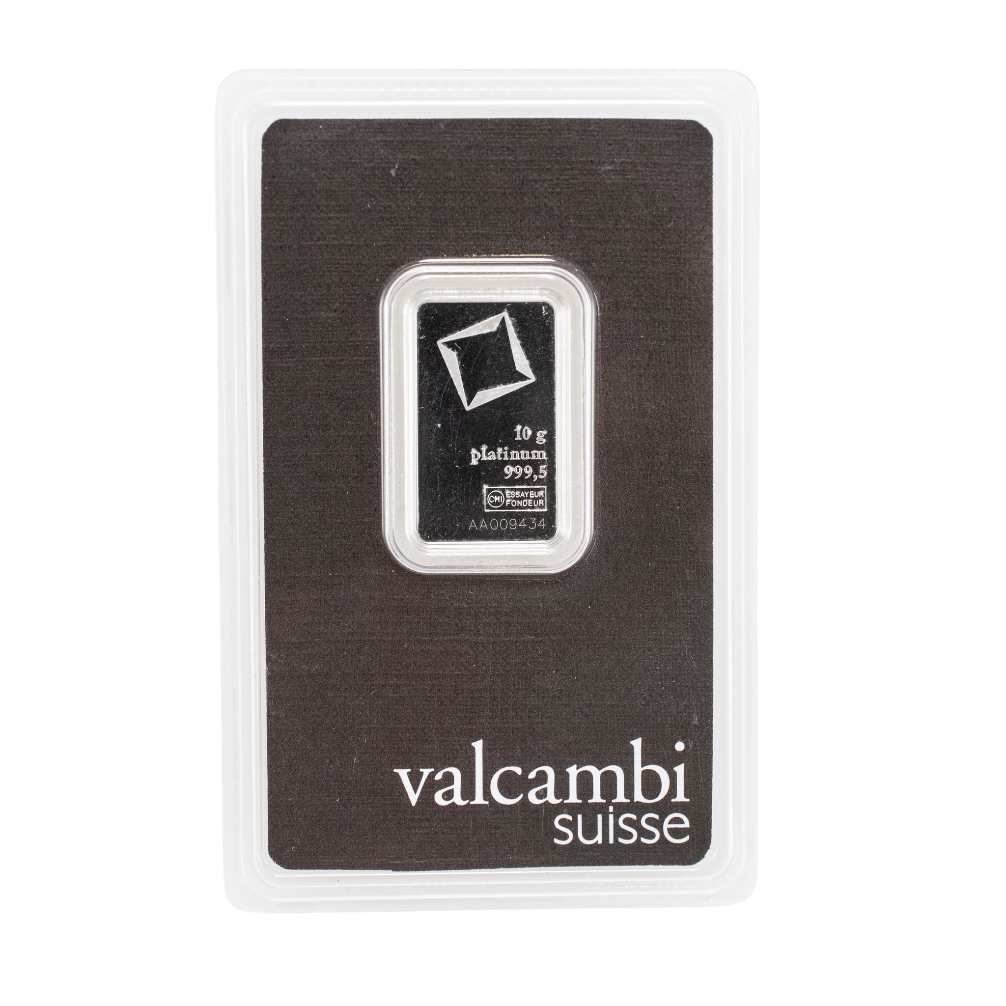 Valcambi Suisse 10 Gram .9995 Assay Card Bullion Platinum Bar