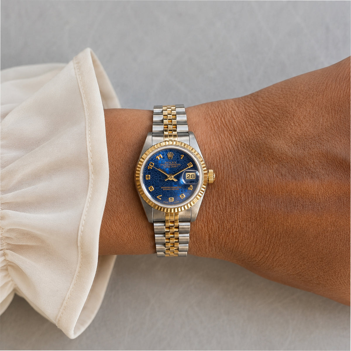 Ladies Rolex Datejust 26MM 69173 Jubilee Anniversary Dial 18K Gold Steel Watch