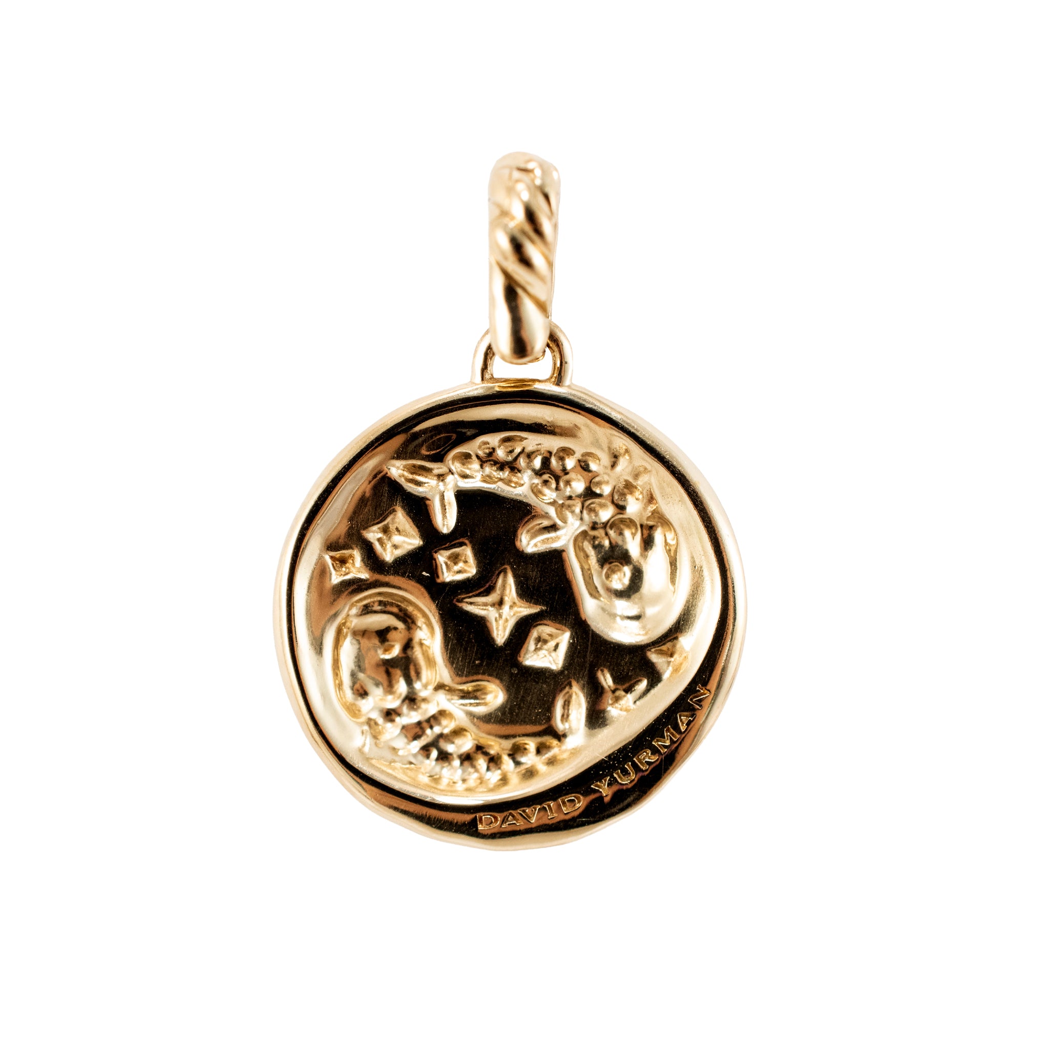 David Yurman 18K Yellow Gold 0.03ct Round Diamond Pisces Amulet Charm Pendant