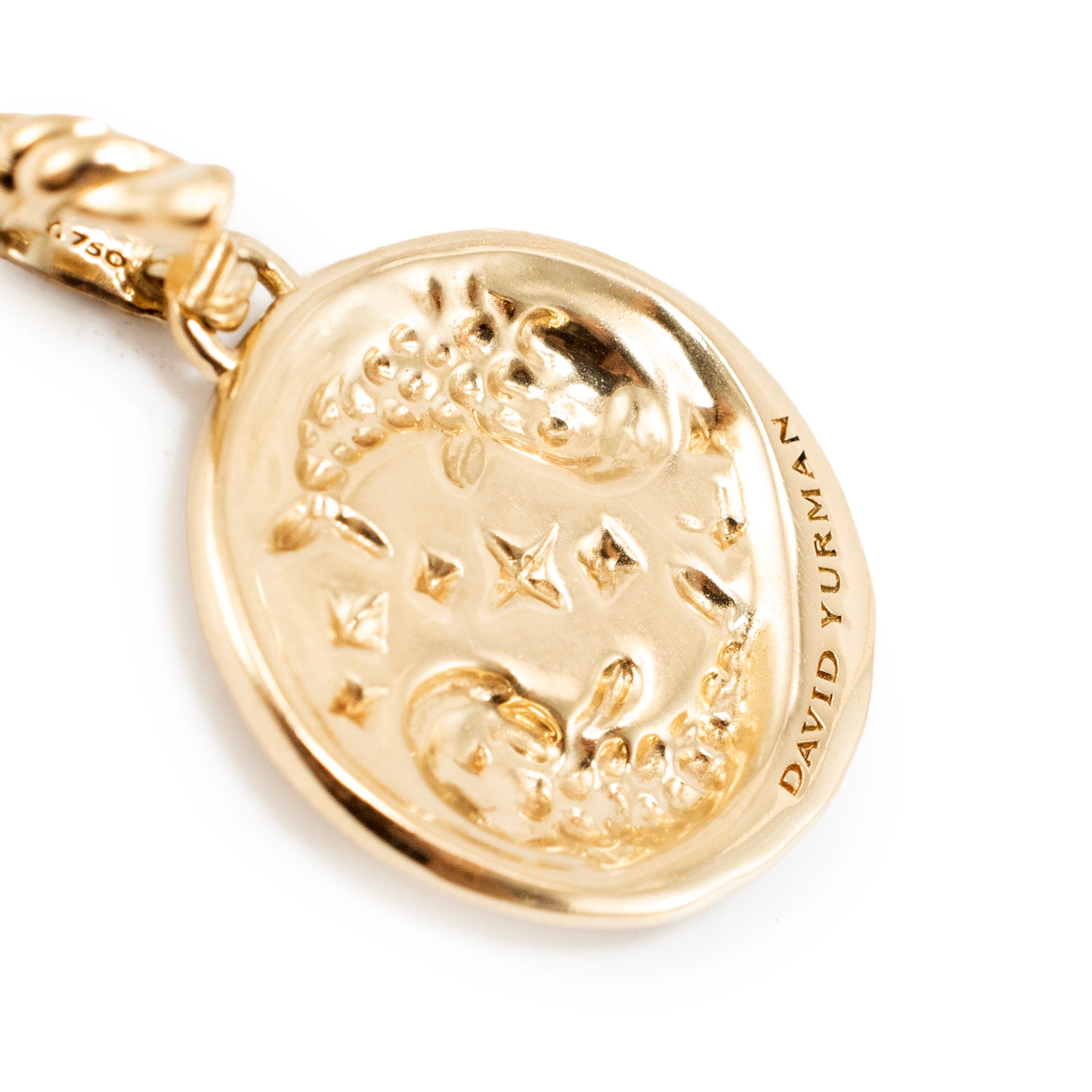 David Yurman 18K Yellow Gold 0.03ct Round Diamond Pisces Amulet Charm Pendant