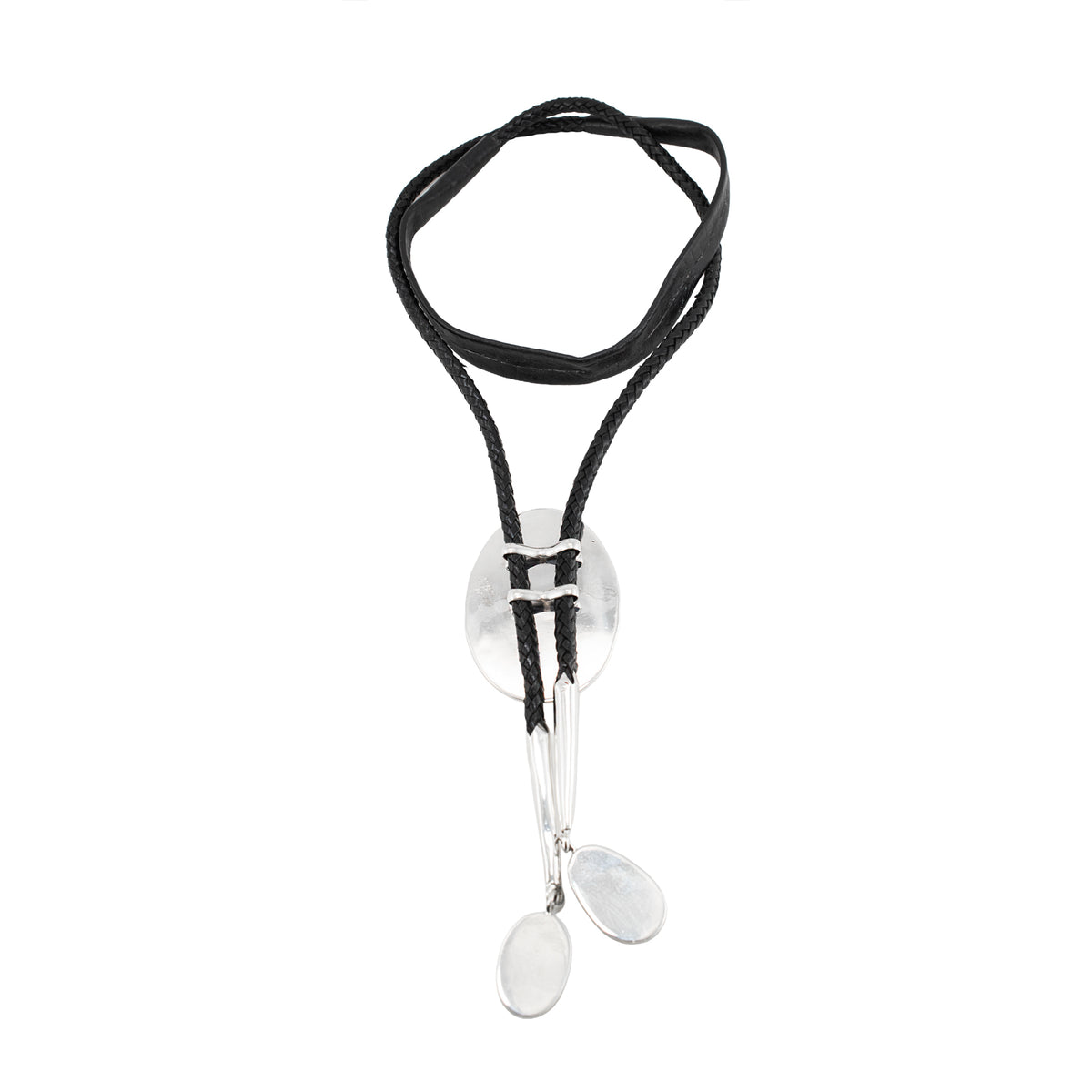 Vintage Sterling Silver Turquoise Black Leather Southwestern Bolo Tie
