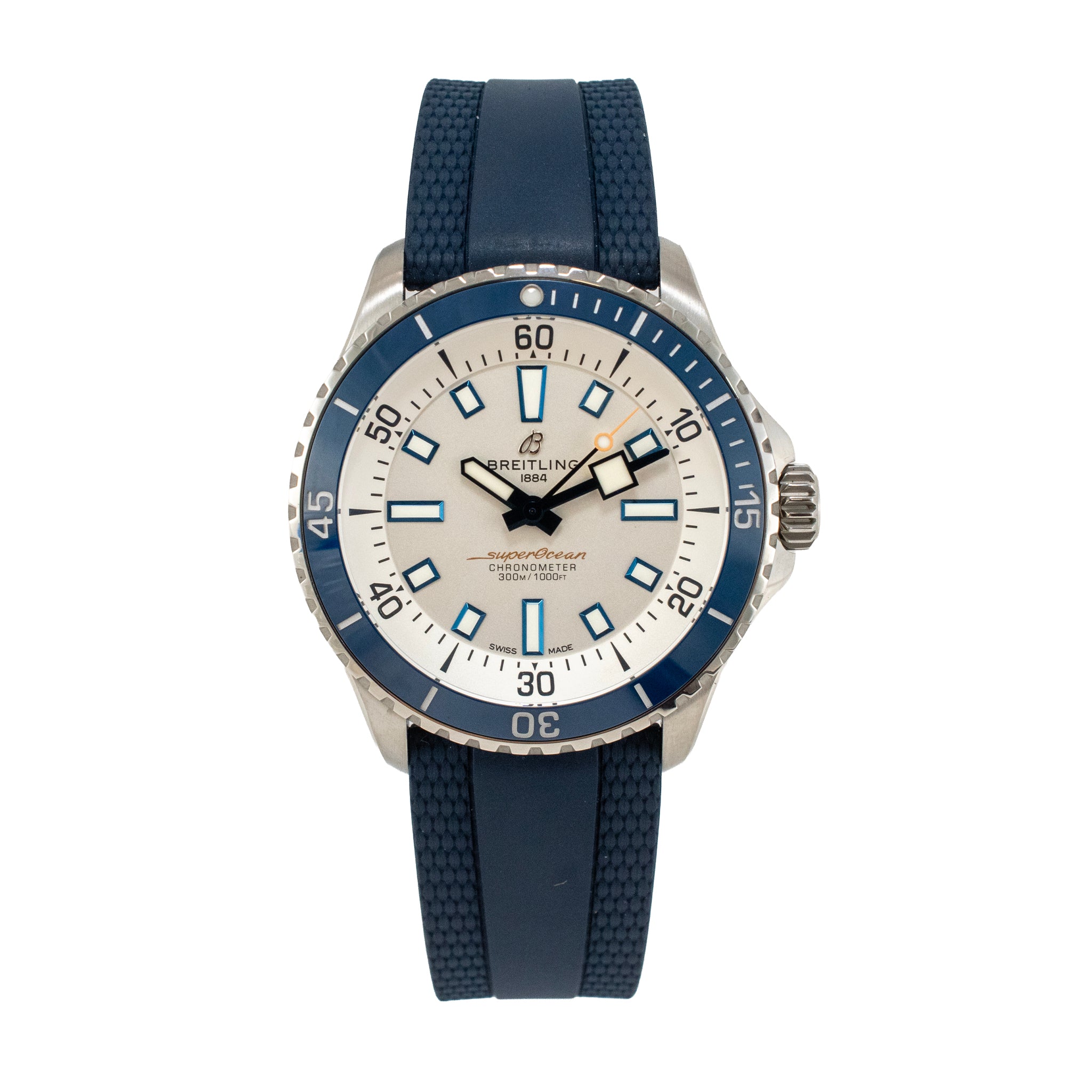 Breitling Superocean 42MM a17375e71g1s1 White Dial Blue Rubber Band Steel Watch