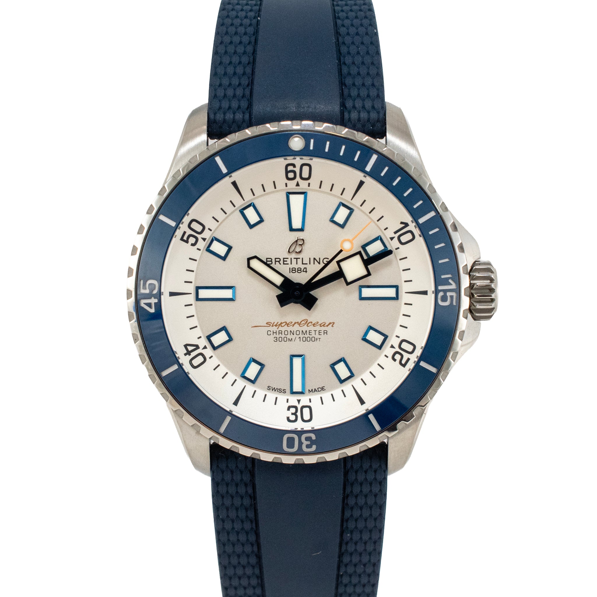 Breitling Superocean 42MM a17375e71g1s1 White Dial Blue Rubber Band Steel Watch