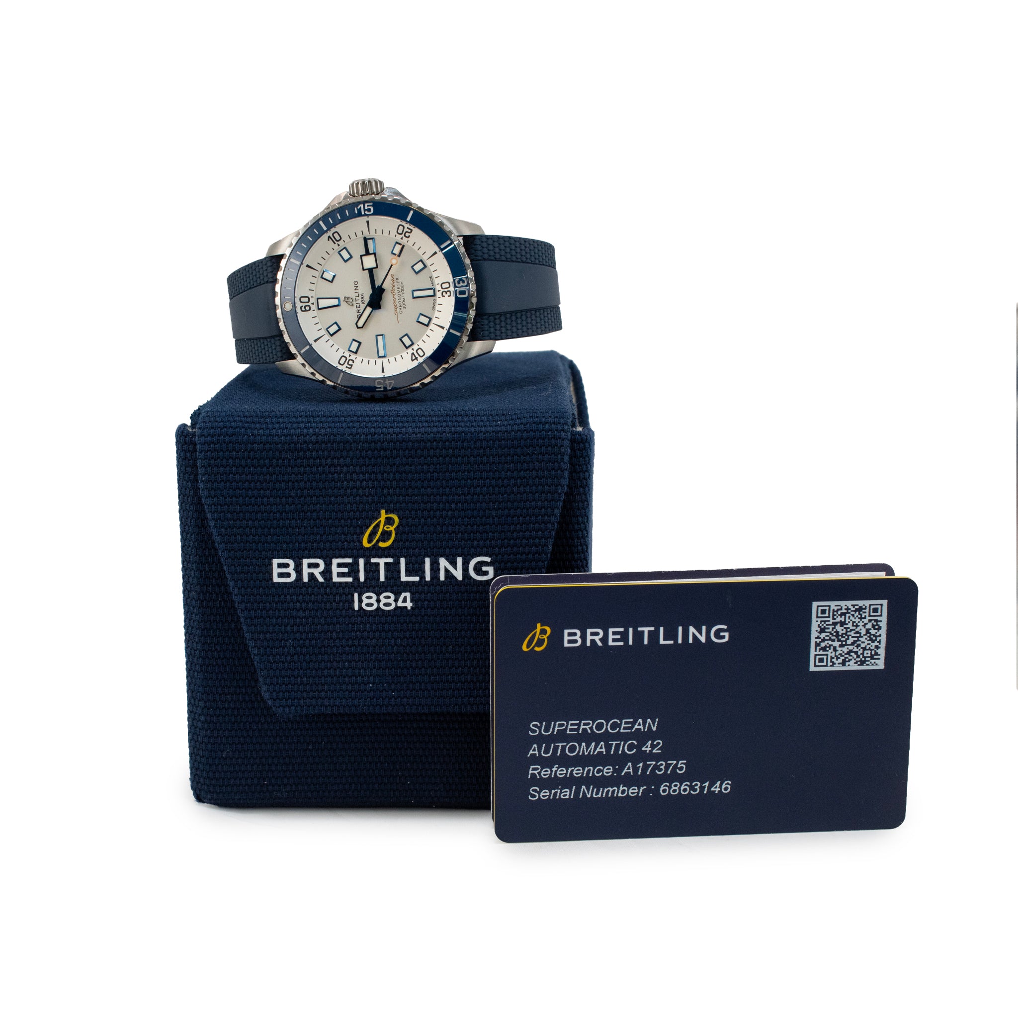Breitling Superocean 42MM a17375e71g1s1 White Dial Blue Rubber Band Steel Watch