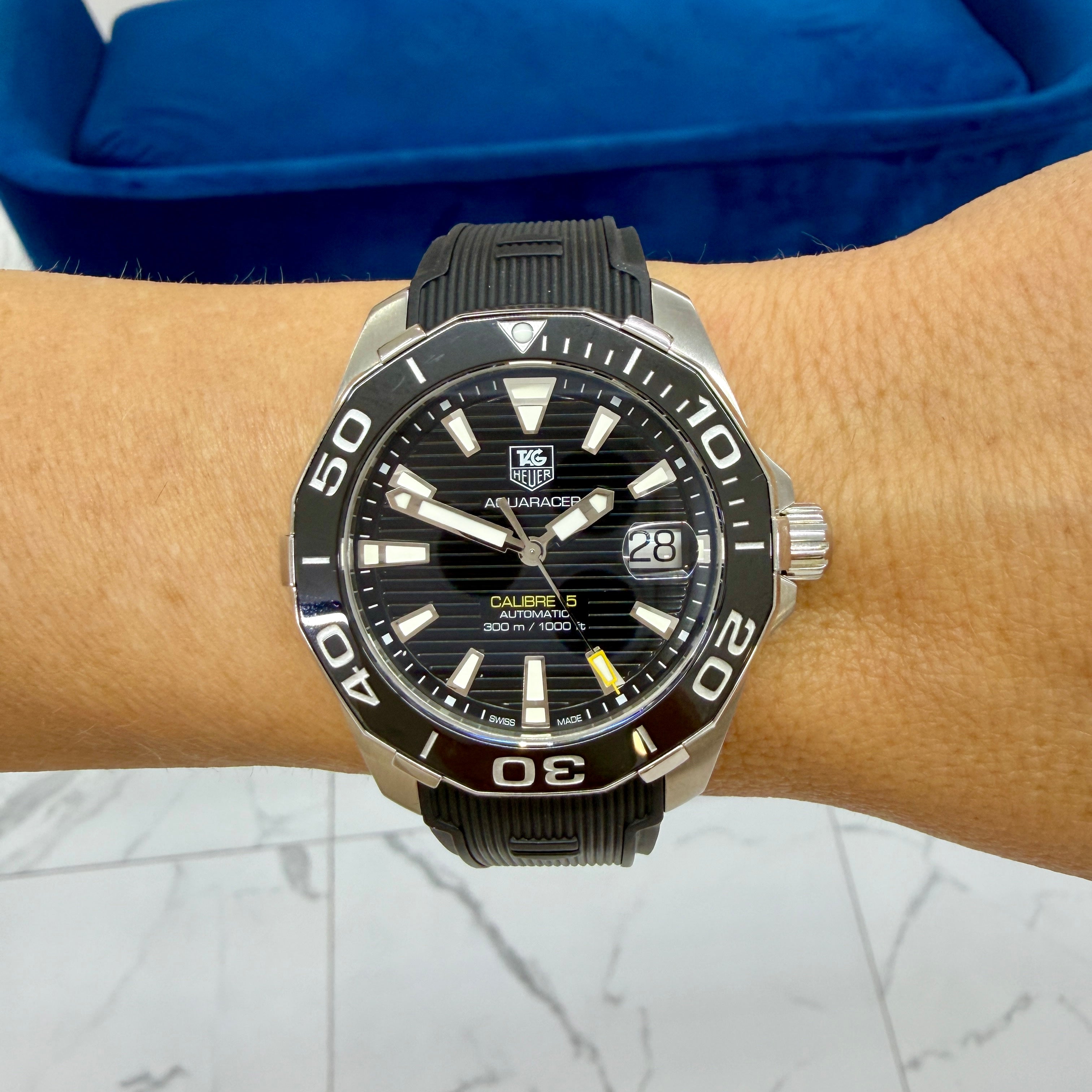 Tag Heuer Aquaracer 41MM way211a.ft6068 Black Dial Rubber Band Steel Watch