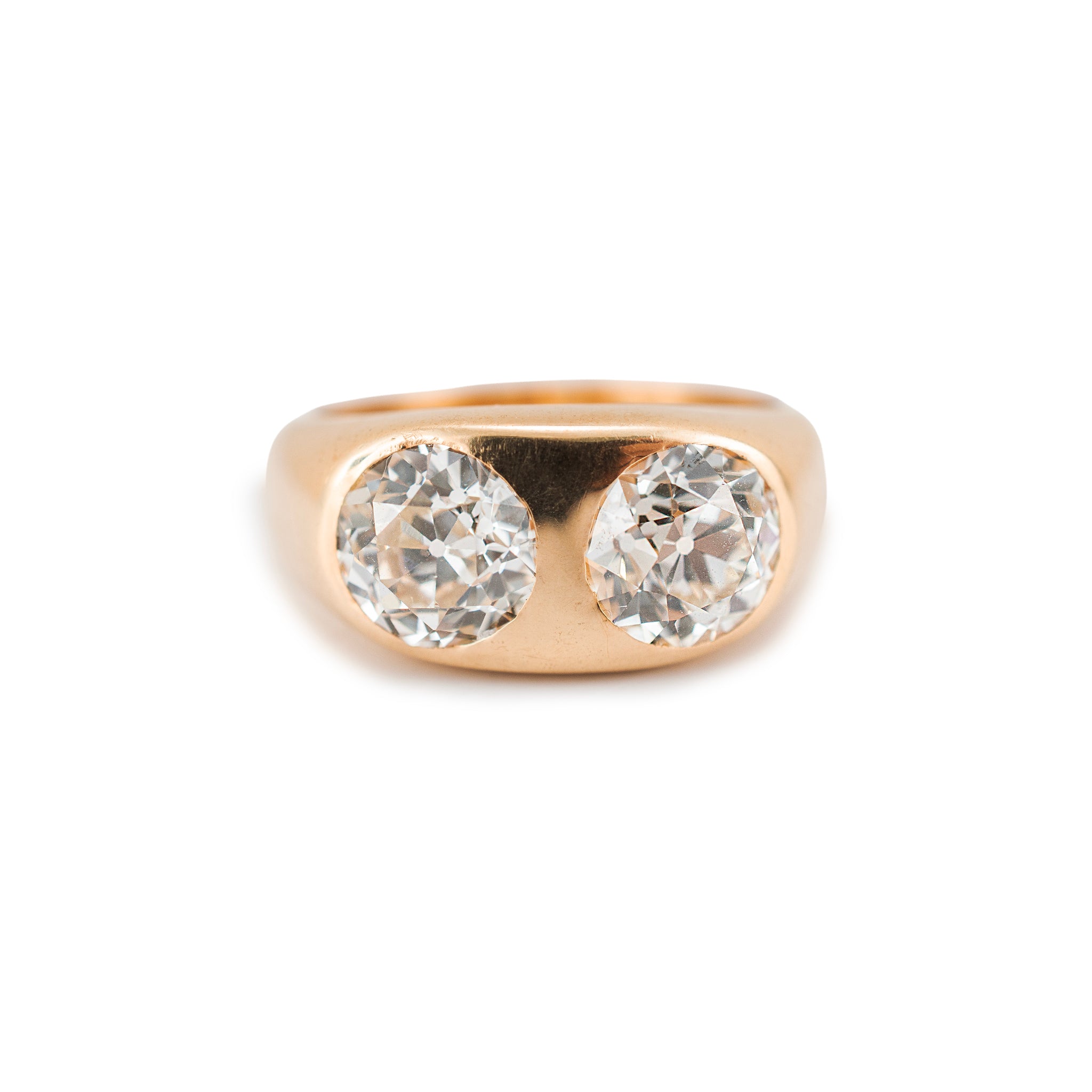 Unisex Vintage 14K Yellow Gold Gia 3.75ct Two Bezel Set Diamond Cocktail Ring