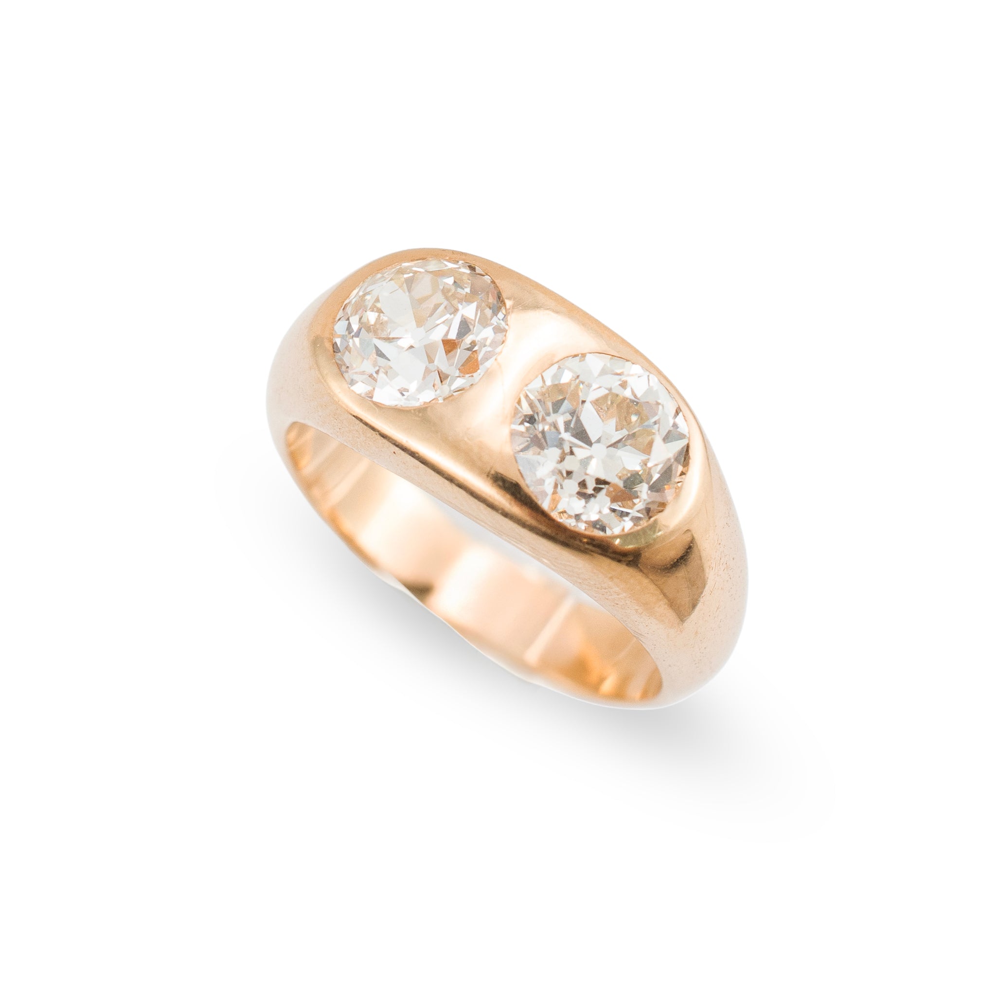 Unisex Vintage 14K Yellow Gold Gia 3.75ct Two Bezel Set Diamond Cocktail Ring