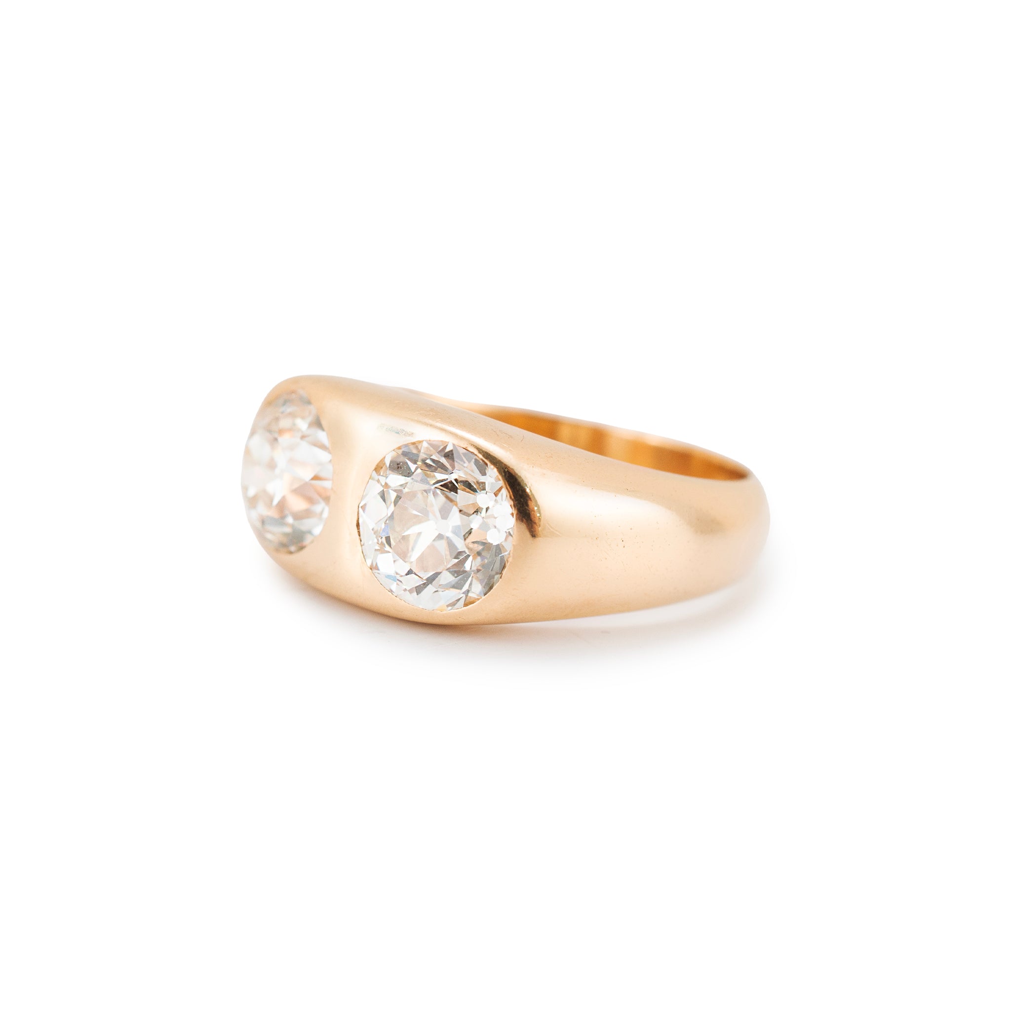 Unisex Vintage 14K Yellow Gold Gia 3.75ct Two Bezel Set Diamond Cocktail Ring