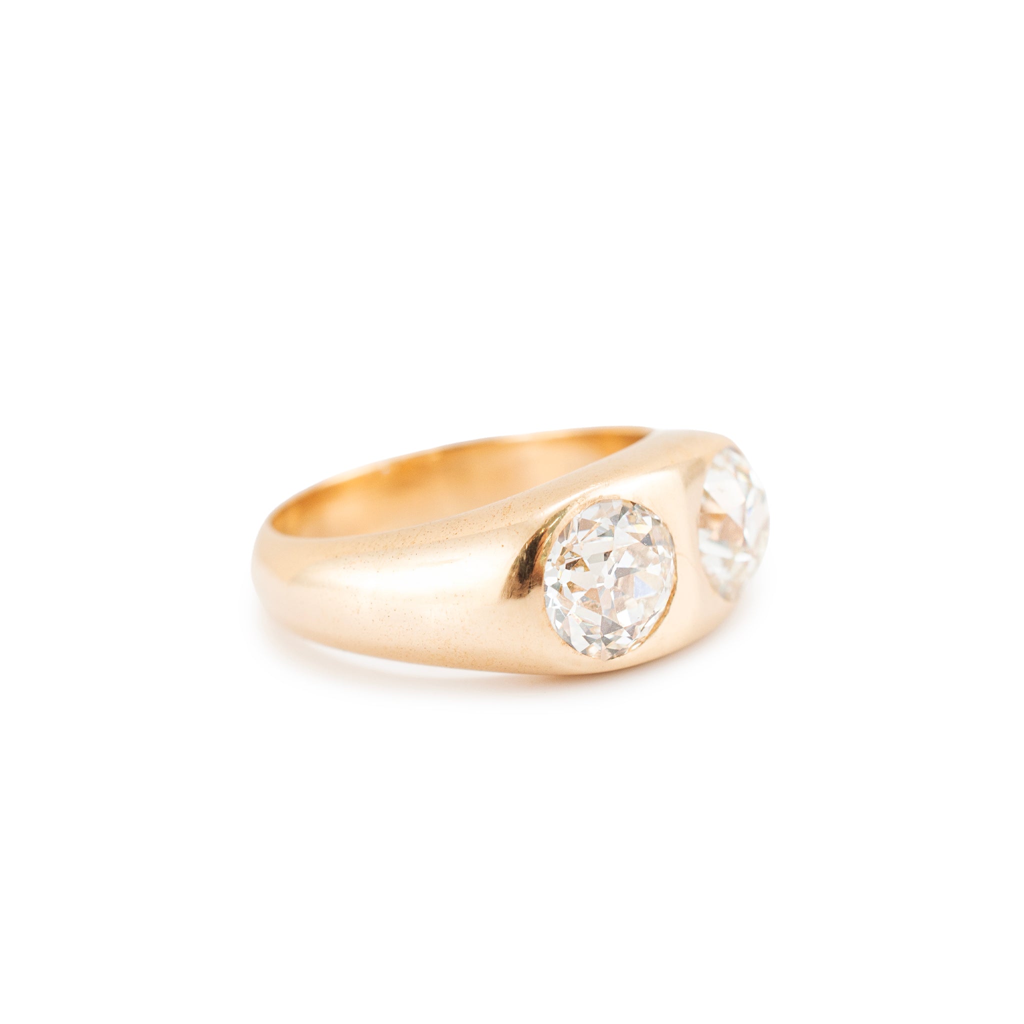Unisex Vintage 14K Yellow Gold Gia 3.75ct Two Bezel Set Diamond Cocktail Ring
