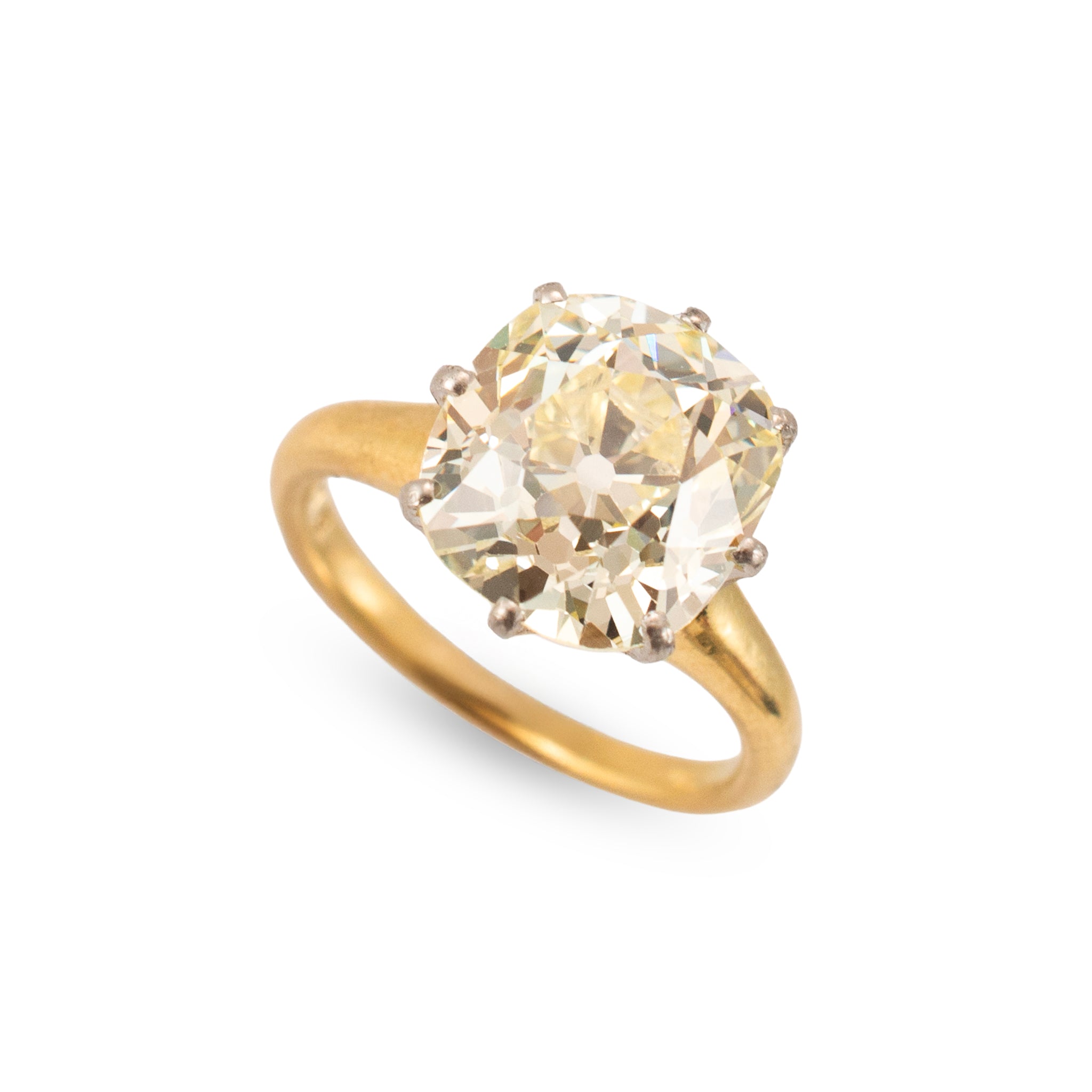 Antique 18K Yellow Gold Platinum Gia 5.20ct Old Mine Cut Diamond Engagement Ring