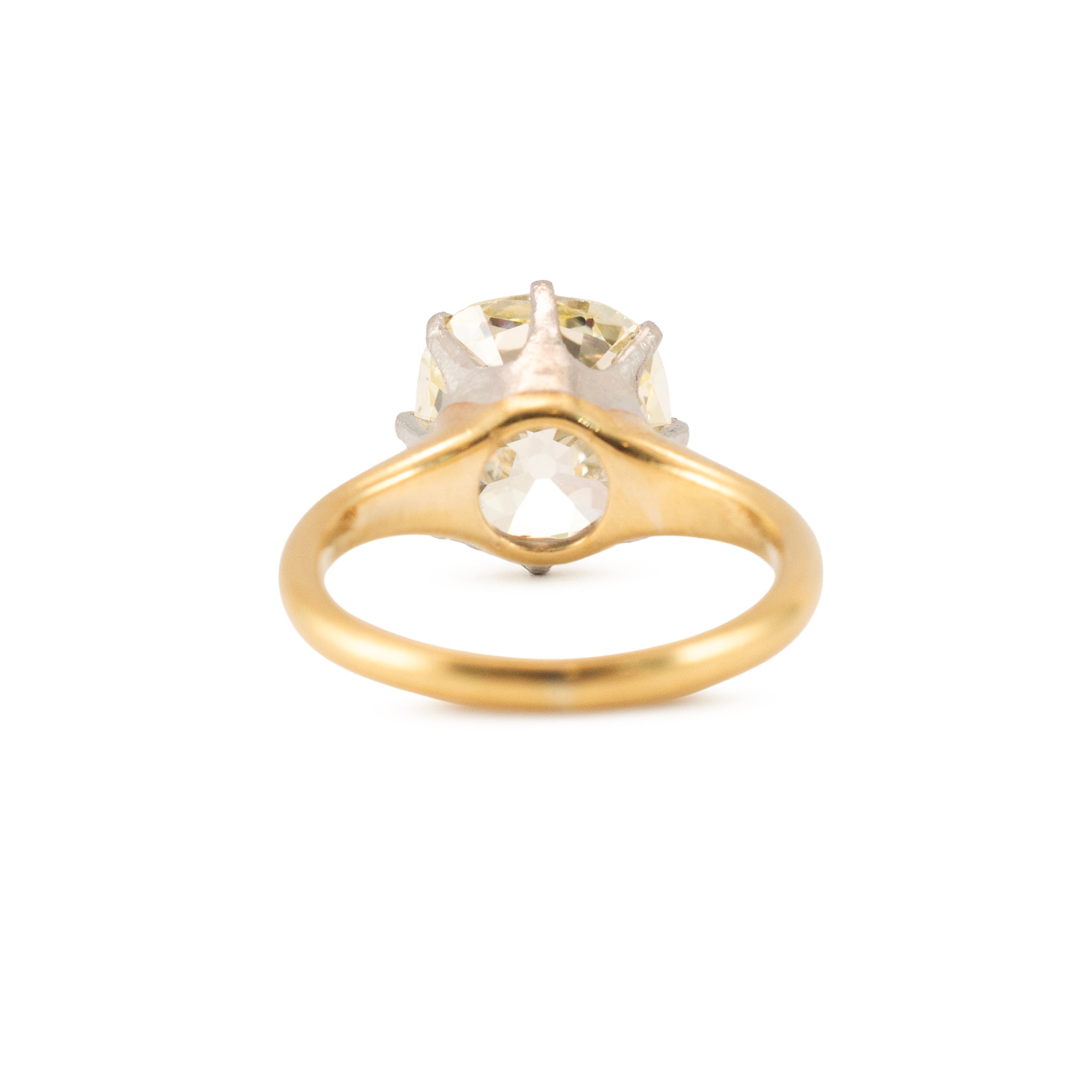 Antique 18K Yellow Gold Platinum Gia 5.20ct Old Mine Cut Diamond Engagement Ring