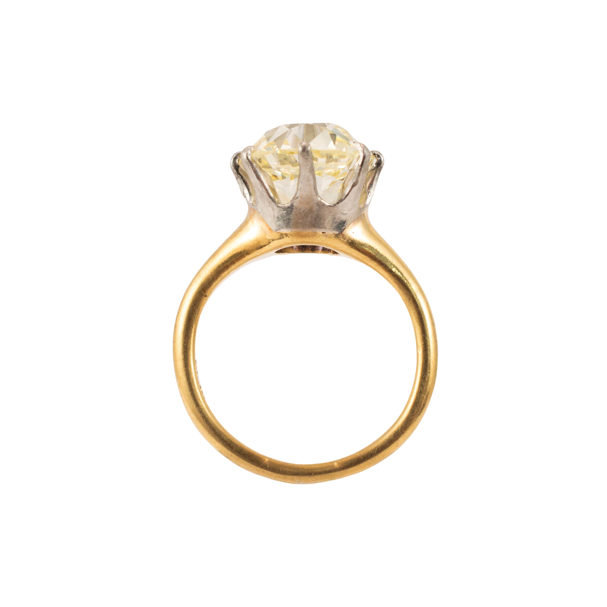 Antique 18K Yellow Gold Platinum Gia 5.20ct Old Mine Cut Diamond Engagement Ring