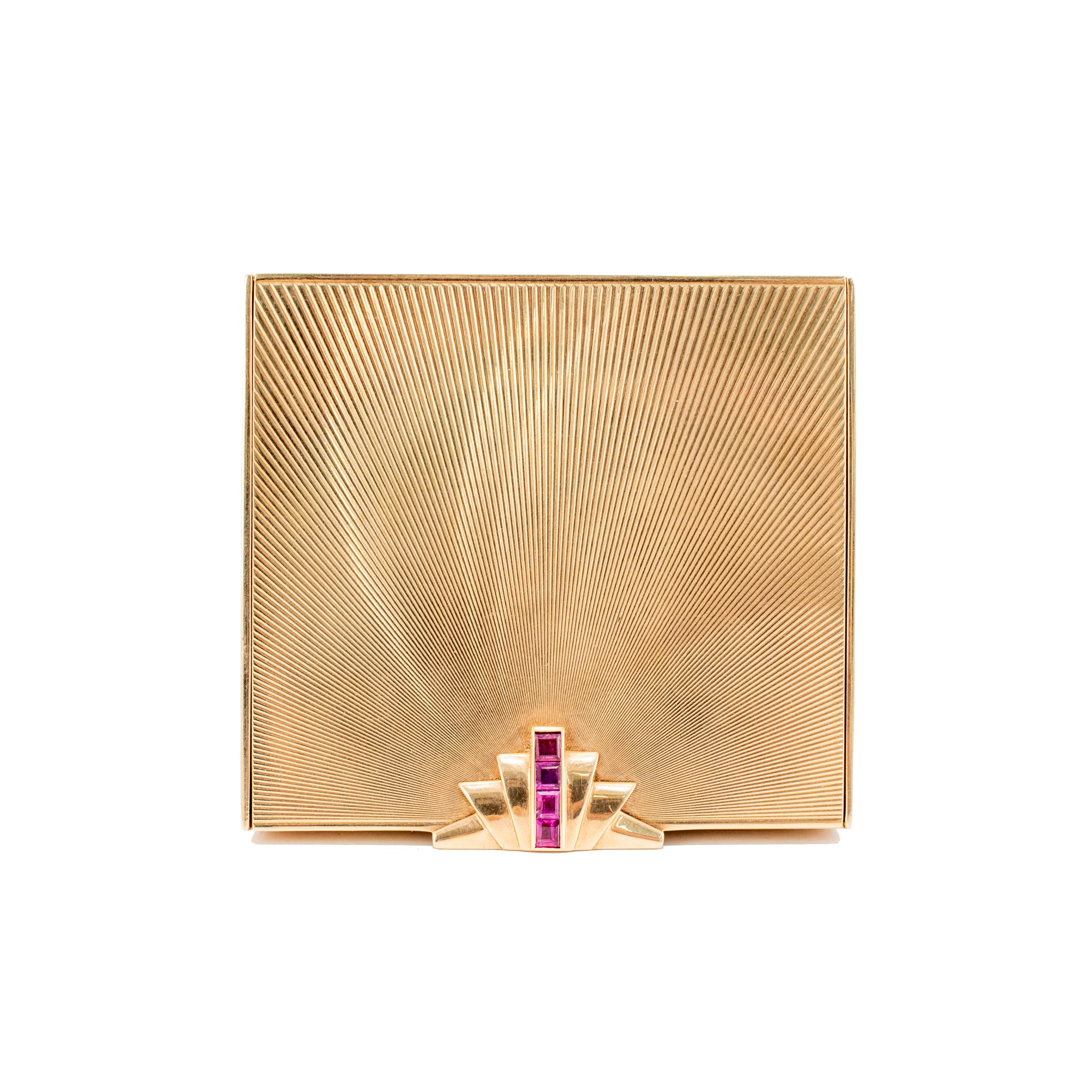 Vintage Tiffany & Co. 14K Yellow Gold Ruby Powder Case Compact Mirror Box