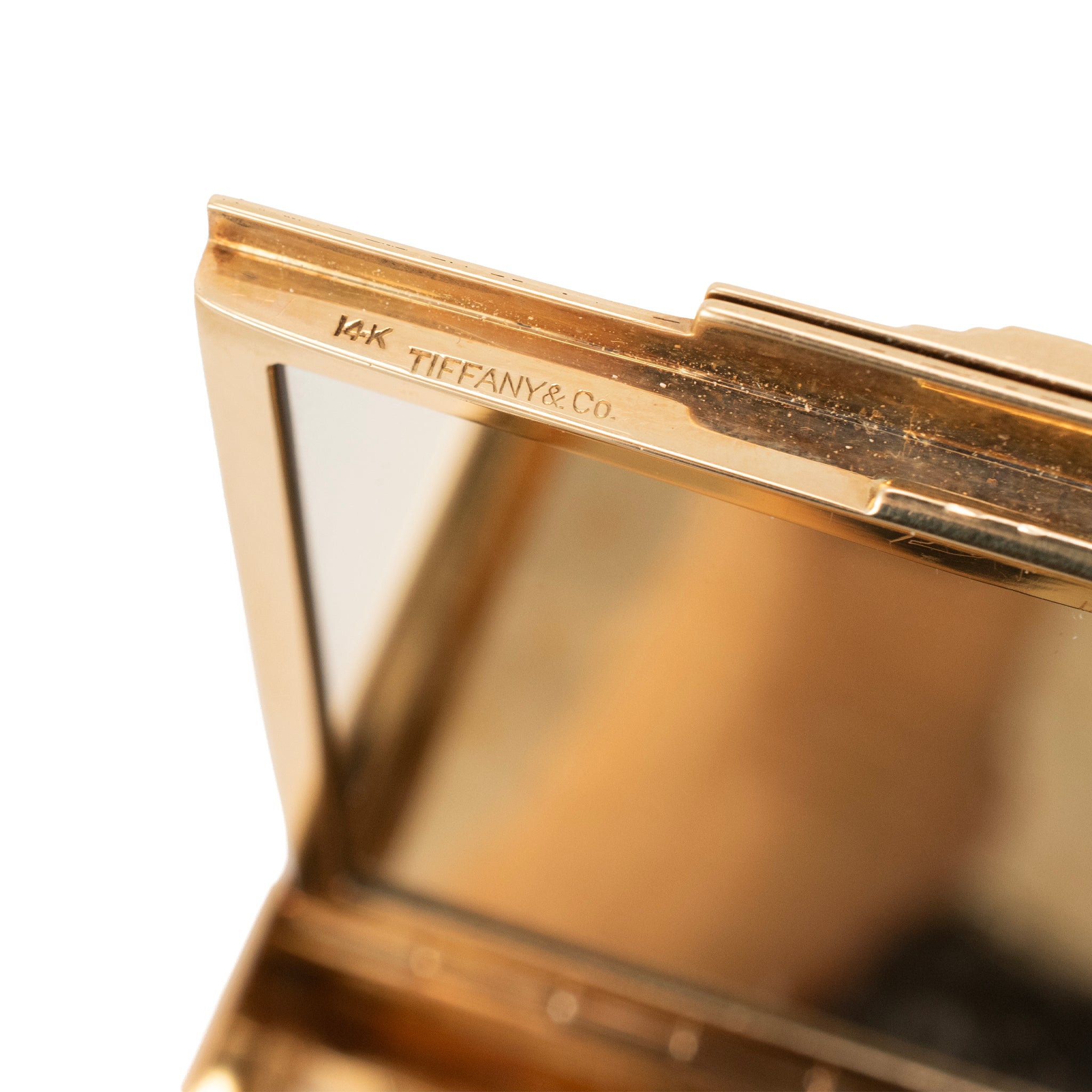 Vintage Tiffany & Co. 14K Yellow Gold Ruby Powder Case Compact Mirror Box