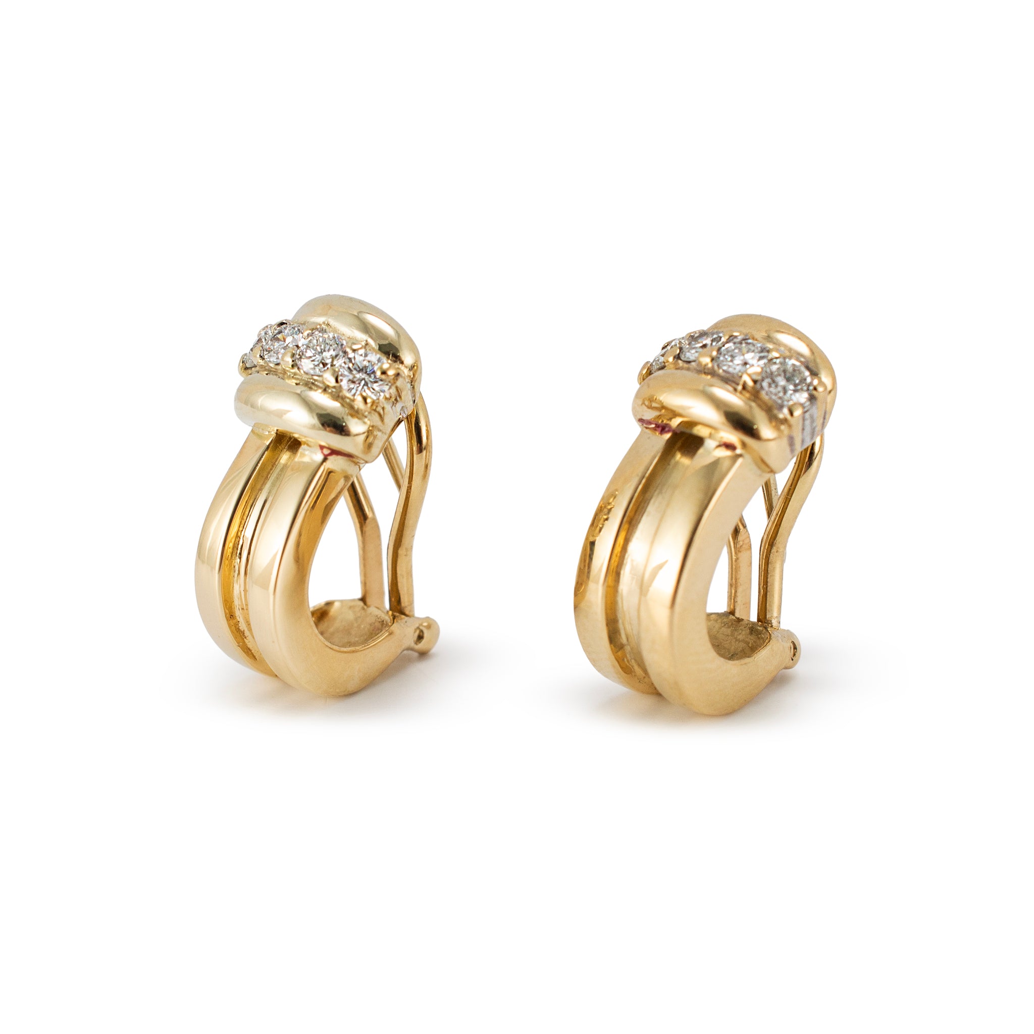Vintage Tiffany & Co. 1995 Atlas 18K Yellow Gold Diamond Huggie Clip on Earrings