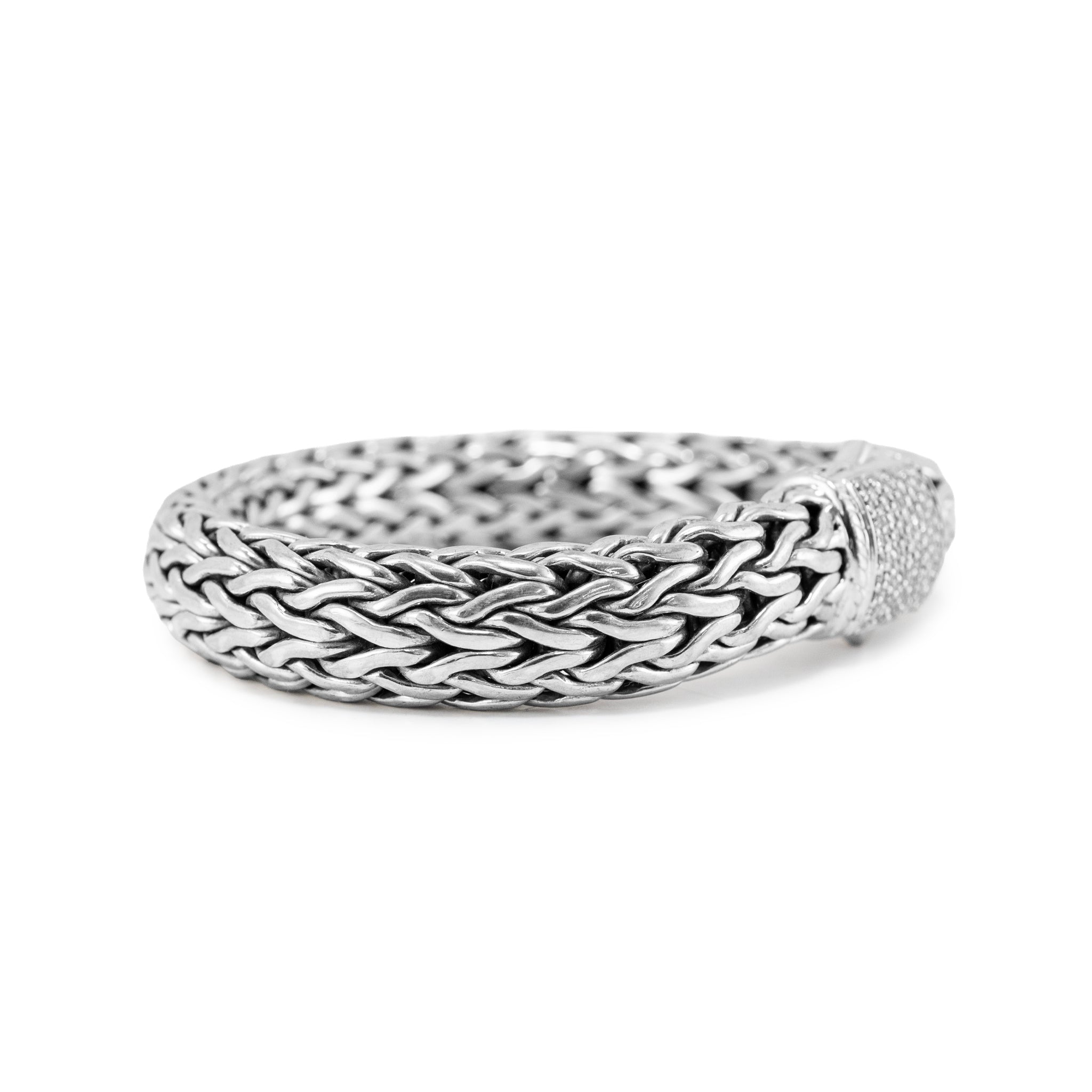 John Hardy Classic Icon 0.69ct Round Diamond Pave Sterling Silver Link Bracelet