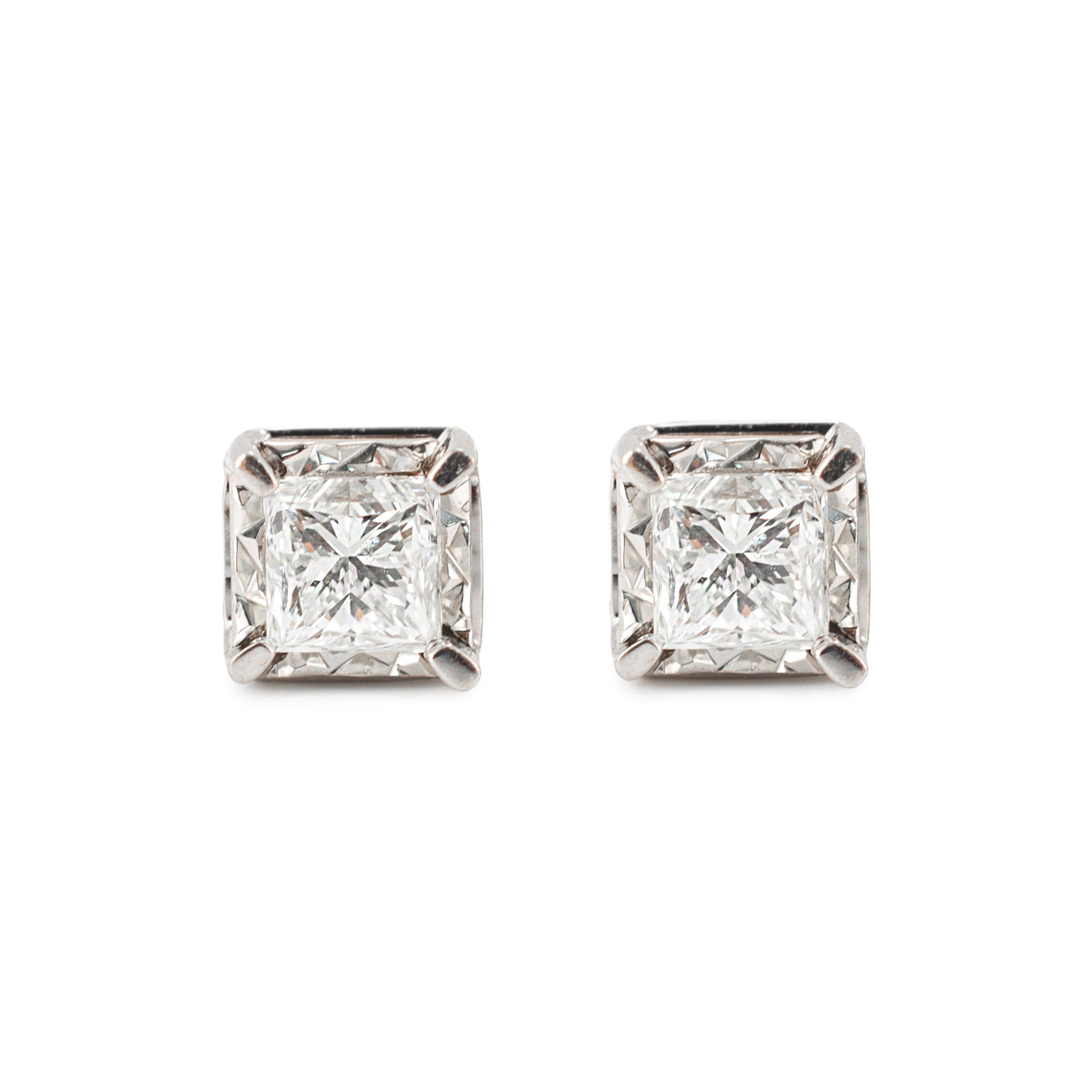 Unisex 14K White Gold 0.80ct. Princess Cut Diamond Sophisticated Stud Earrings