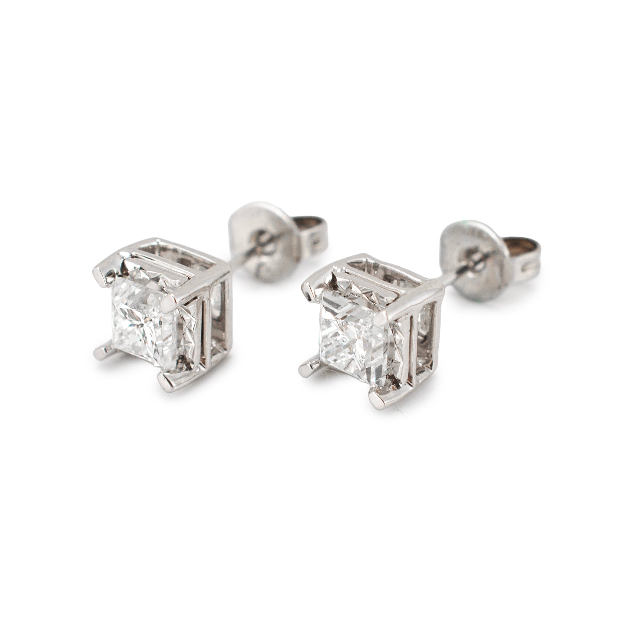 Unisex 14K White Gold 0.80ct. Princess Cut Diamond Sophisticated Stud Earrings