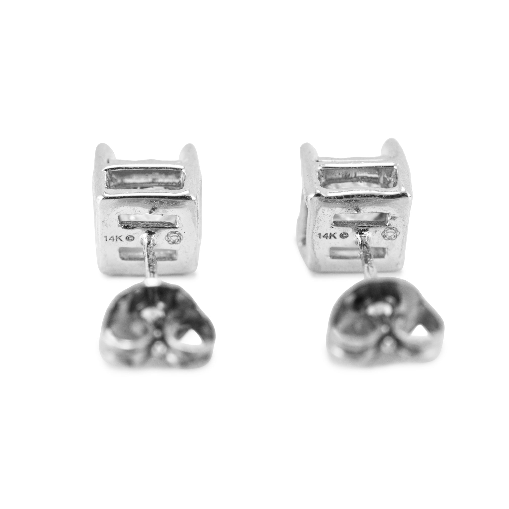 Unisex 14K White Gold 0.80ct. Princess Cut Diamond Sophisticated Stud Earrings